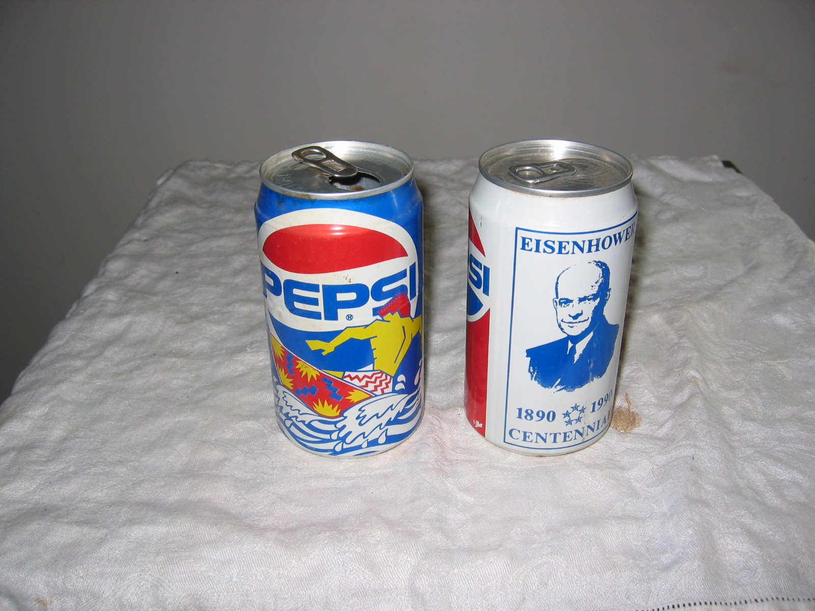 Two Vintage Limited Edition Pepsi Cans Surfer + Eisenhower Centennial 1990