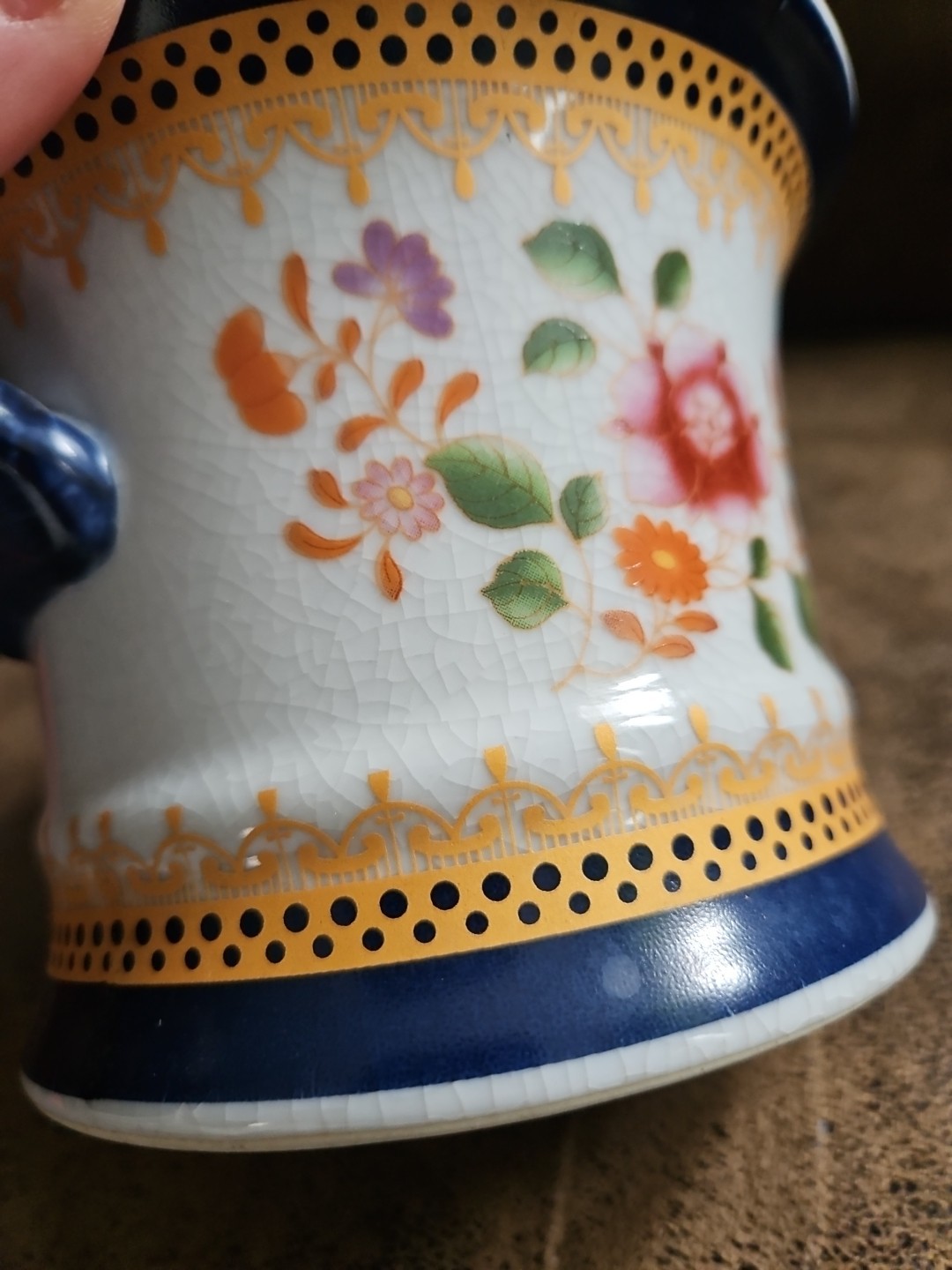 Decorative Cachepot Floral Planter With Handles Lots Of Crazing