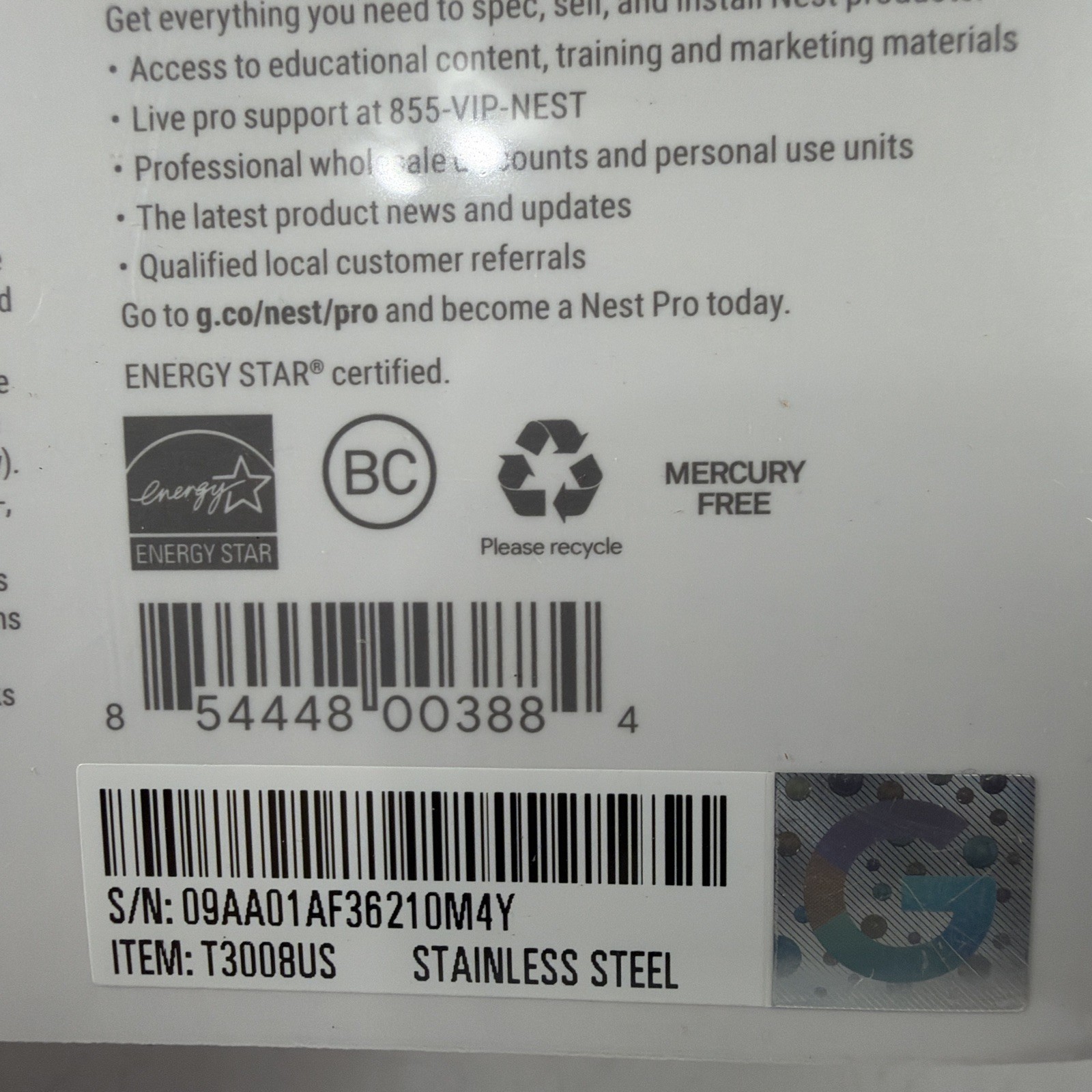 Nest 3rd Generation Programmable Thermostat T3008US - New - Sealed