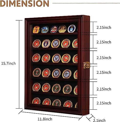 Military Challenge Coin Display Case Lockable Cabinet Rack Holder Large-Cherry