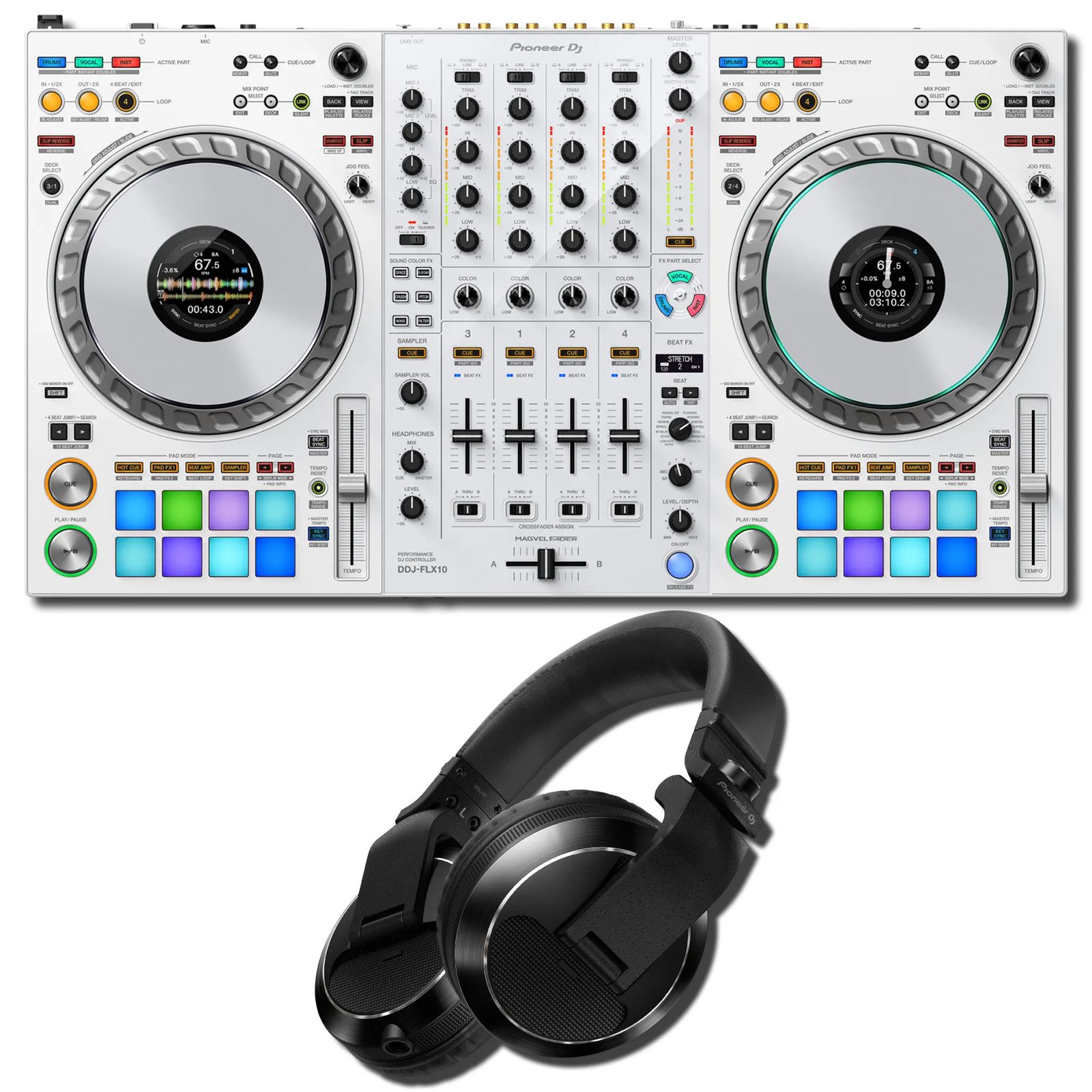 Pioneer DJ DDJ-FLX10-W 4-Channel Pro DJ Controller White w/ HDJ-X7-K Headphones