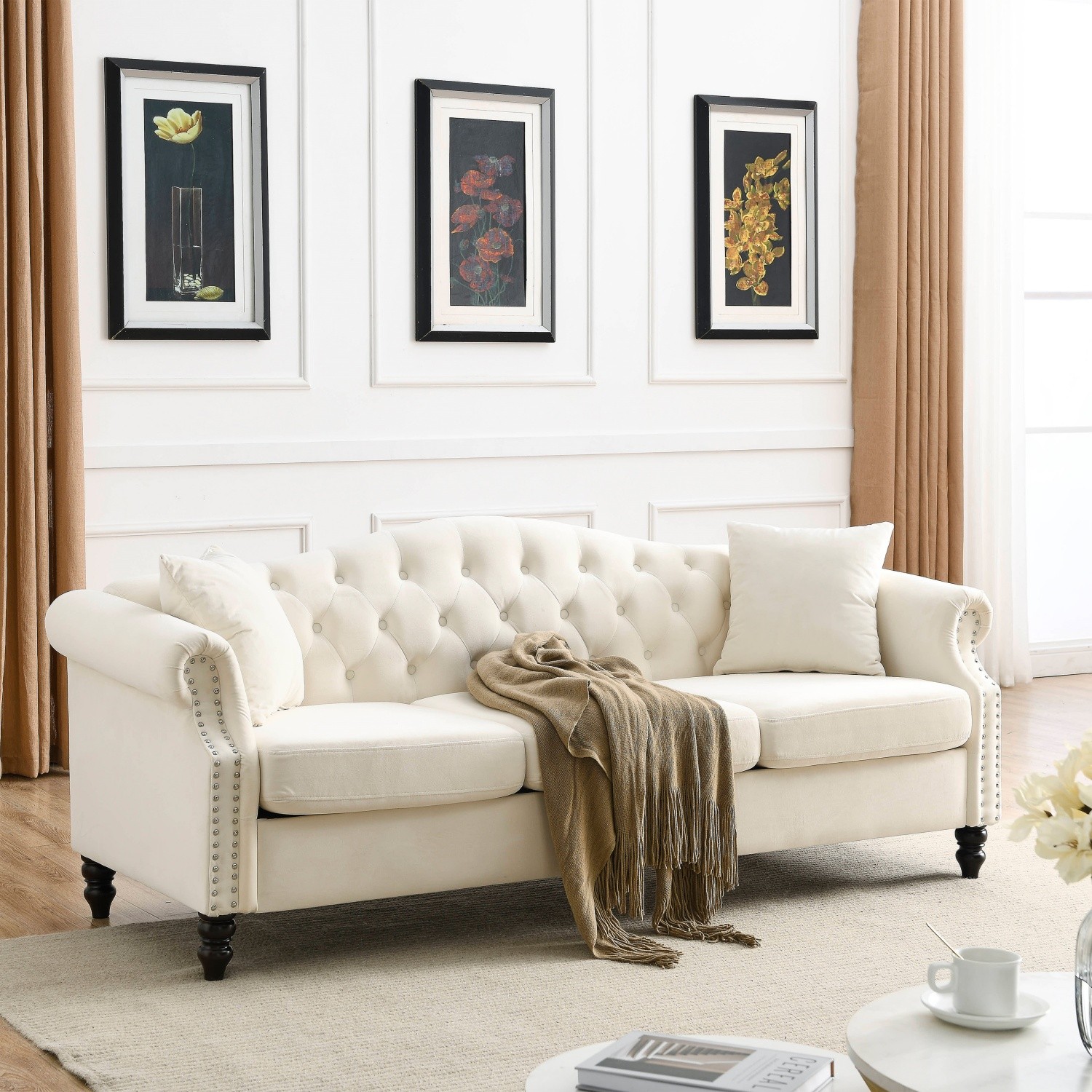 3 Seater Sofa Couch Loveseat Sofa Velvet Upholstered Sofa Couch Living Room Sofa