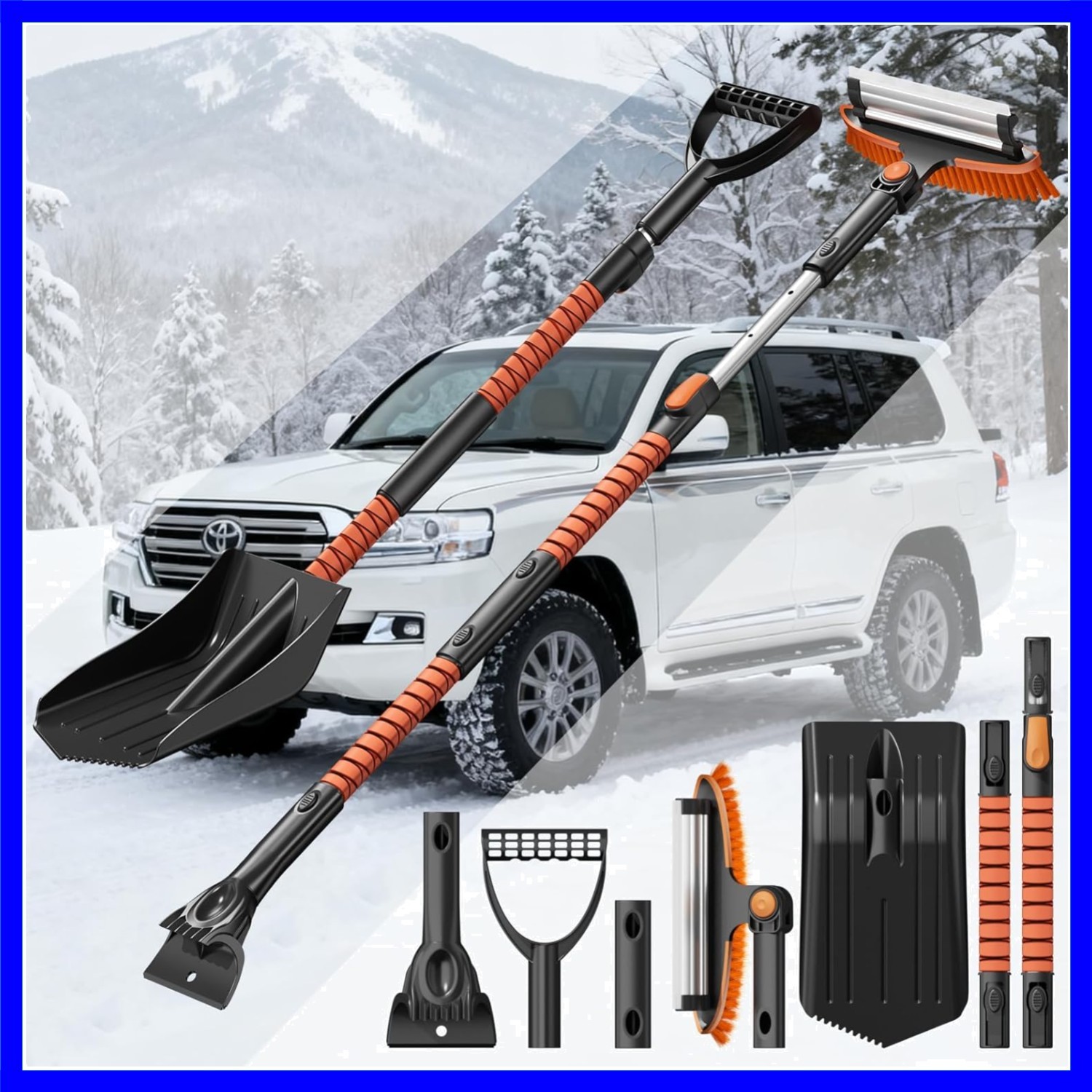 4-In-1 Snow Brush and Ice Scrapers for Car Windshield 55'' Extendable Snow Sh...