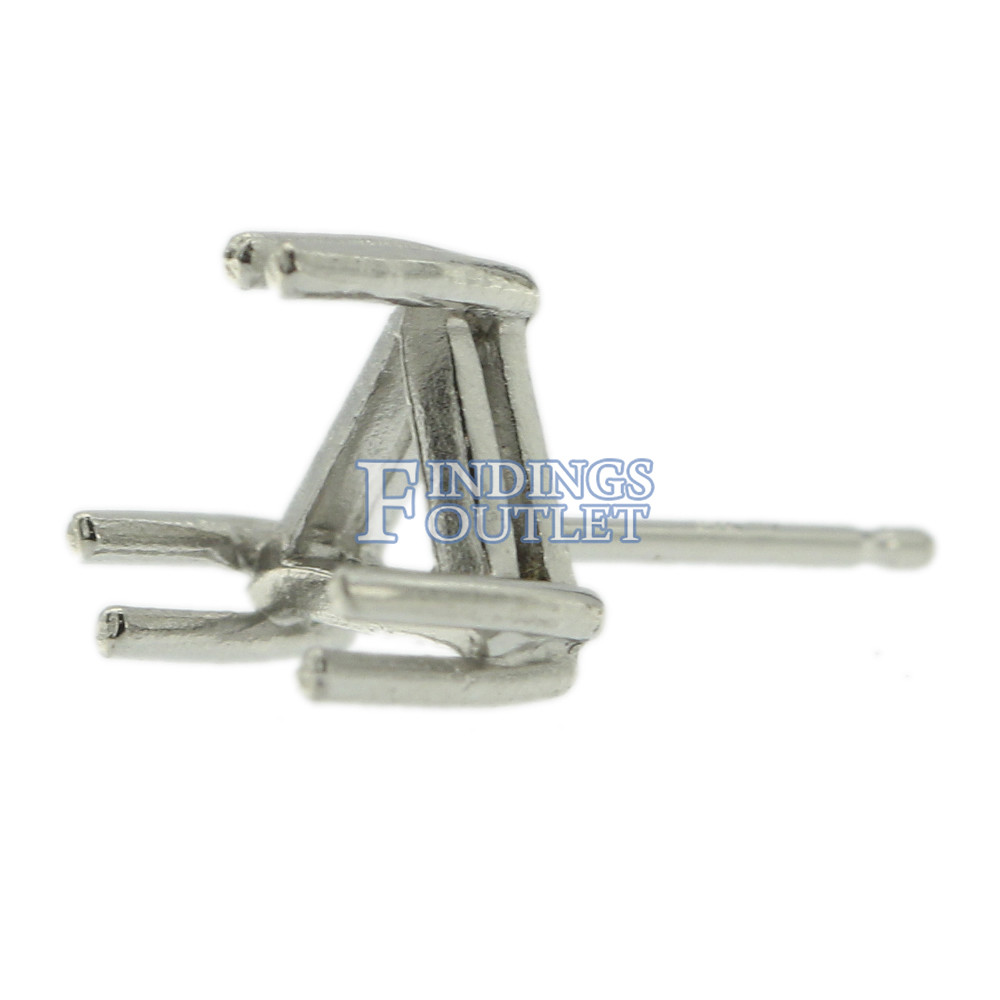 14k White Gold Triangle Stud Earring Mounting Setting Push Back Post 6 Prong