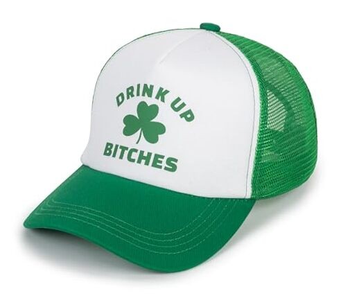 Criss-Cross Ponytail-Baseball-Cap for Women - Summer Medium Shamrock Drink Up
