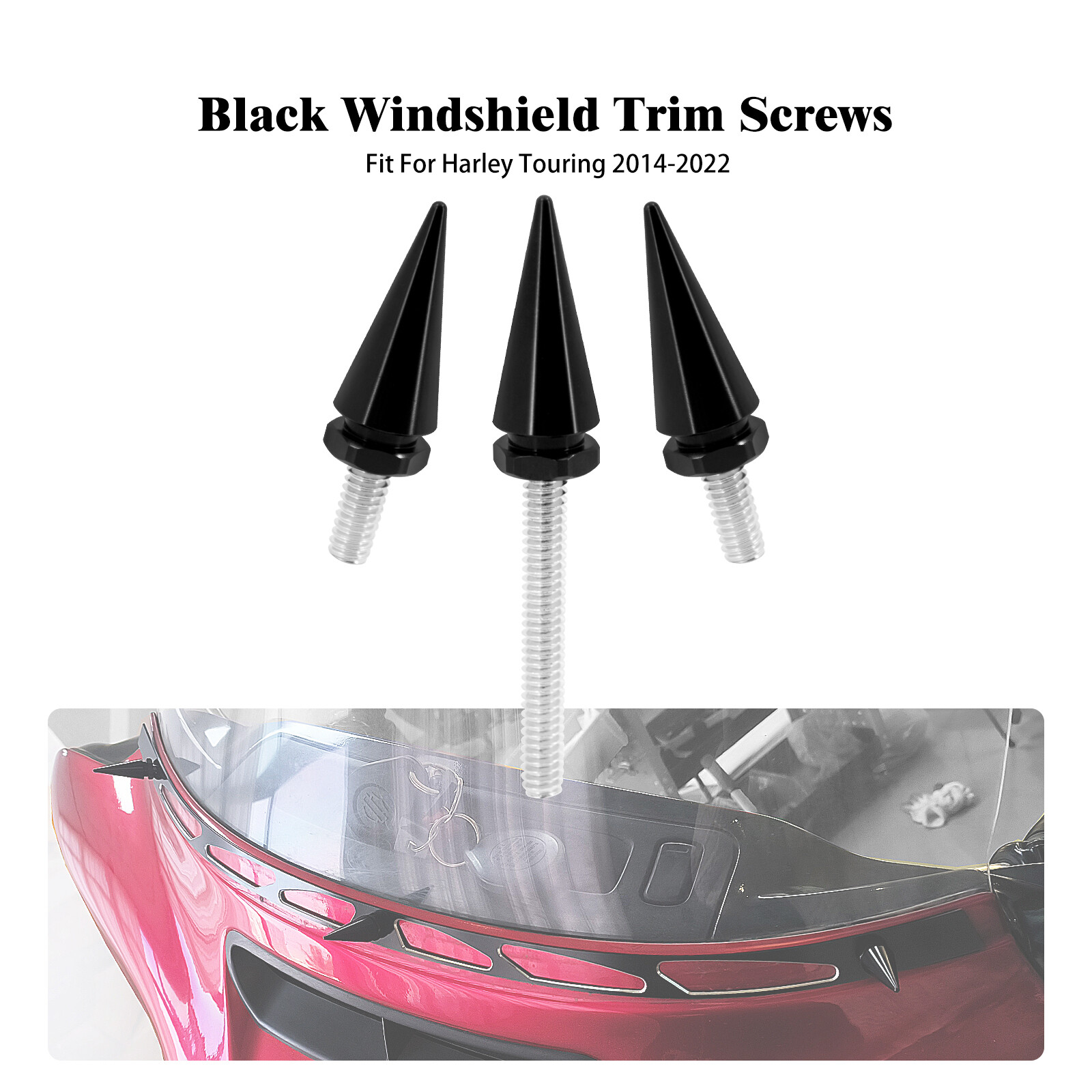 3x Black Spike Windscreen Windshield Bolts For Harley Electra Street Glide 14-25