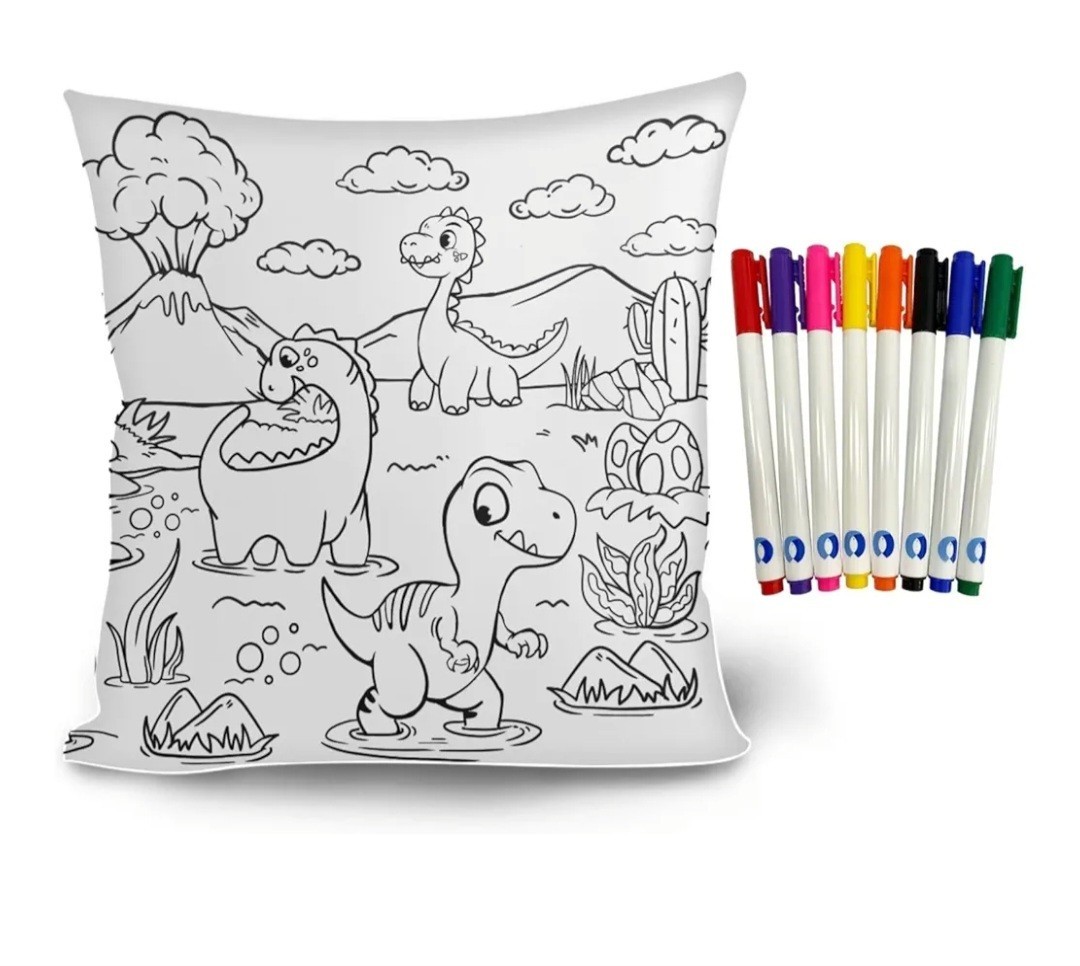 Fun Coloring Arts & Craft Kids Dinosaur Pillowcases 17" X 17" 4 Pack W/Markers