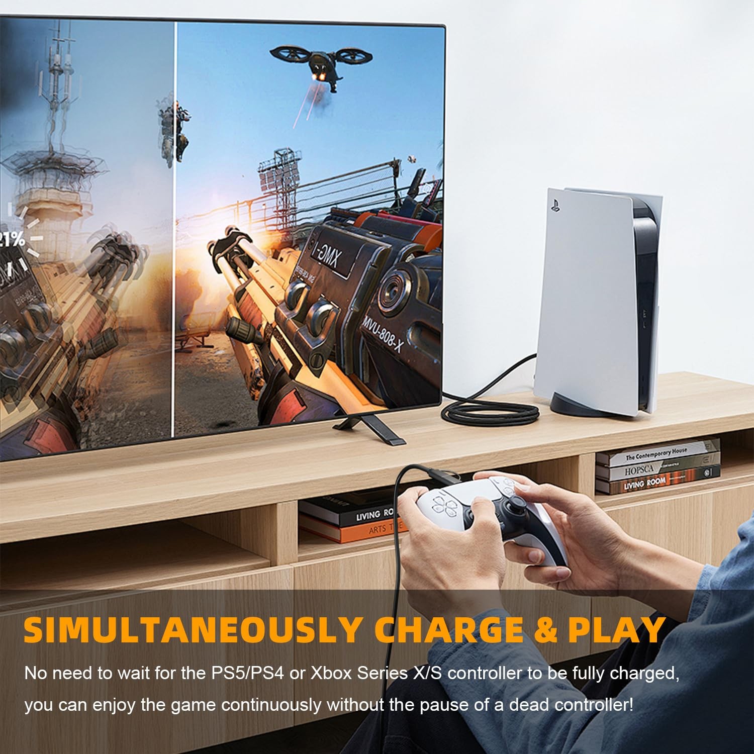 USB C/Micro 2-in-1Charging Cable Compatible with PS5/PS4 Controller, 6Ft Chargin