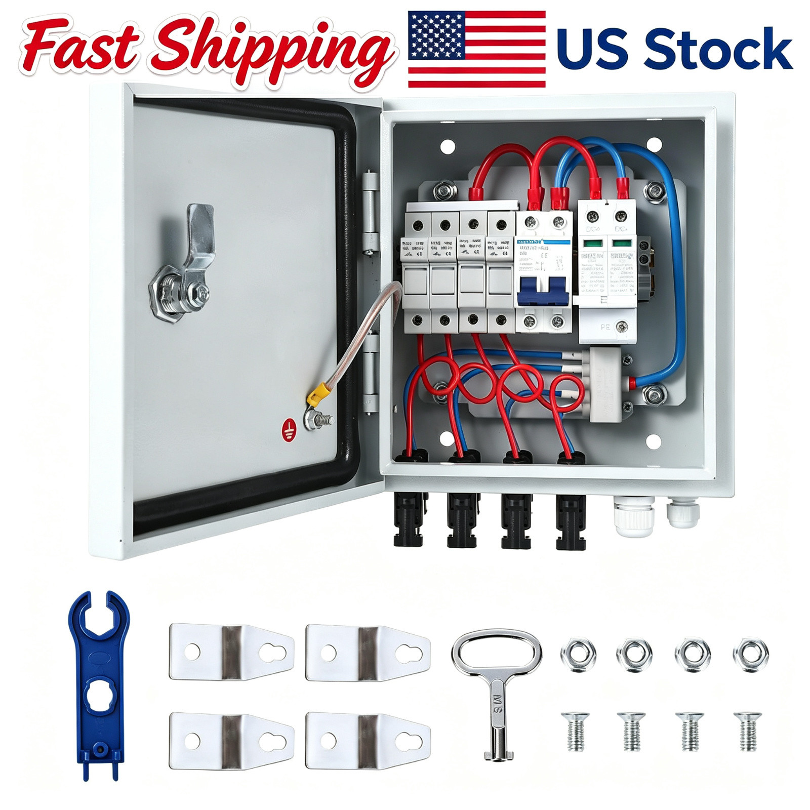 1PC 4 PV Combiner Box, Metal Enclosure DC 500V 15A Fuse Solar Combiner String