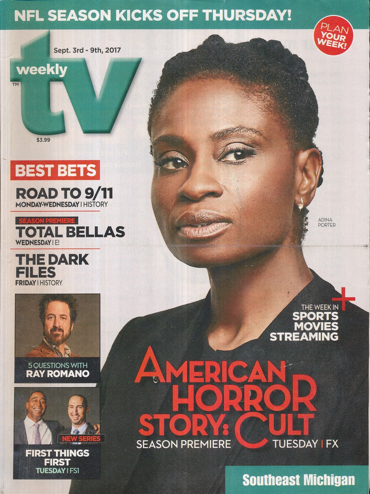 TV WEEKLY 2017 SEPT. 3-9 ADINA PORTER (FAIR/GOOD COND)