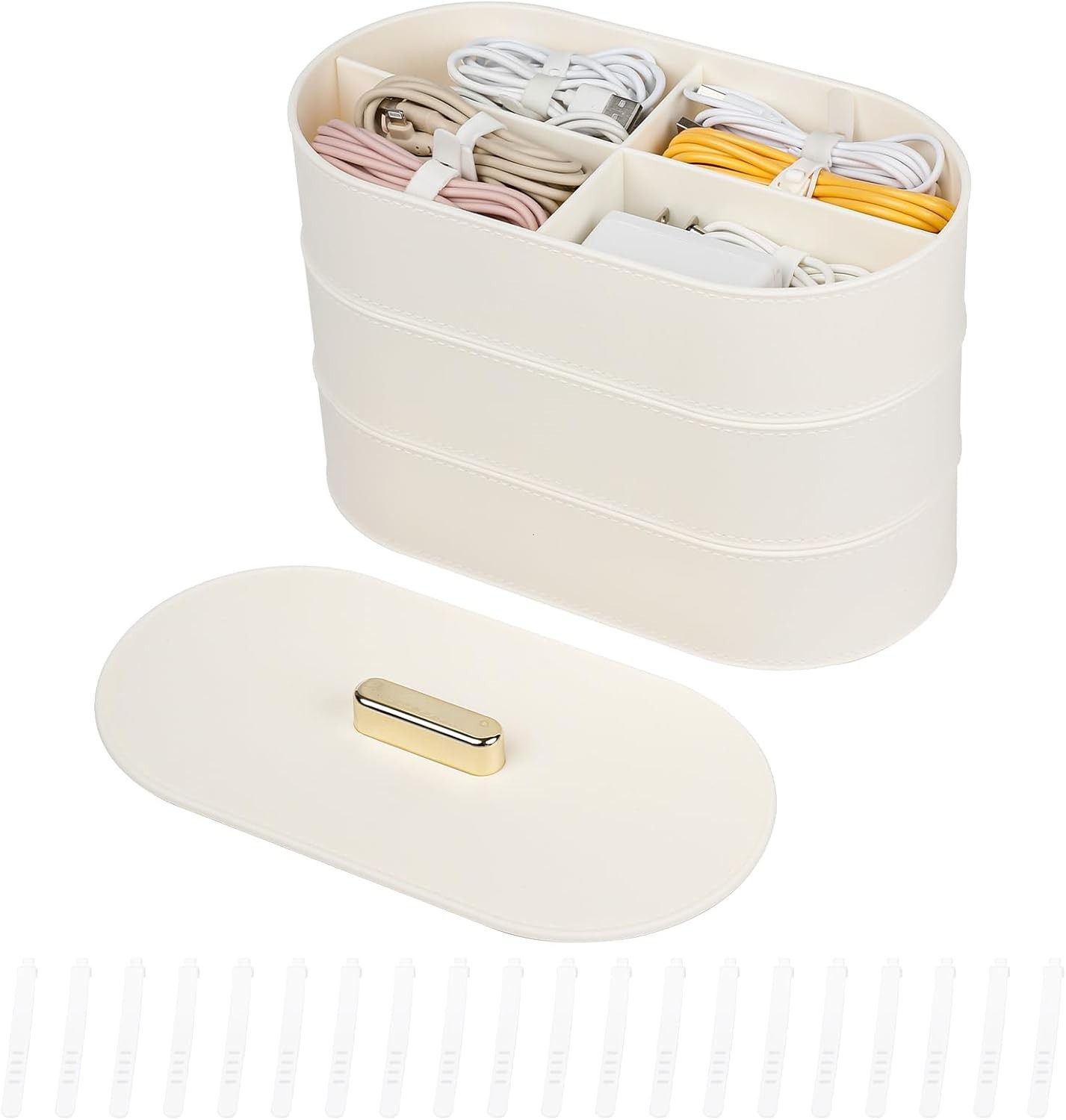 Large Cord Organizer Box with Lid Plastic Cable Storage Case with 20pcs Wire NEW