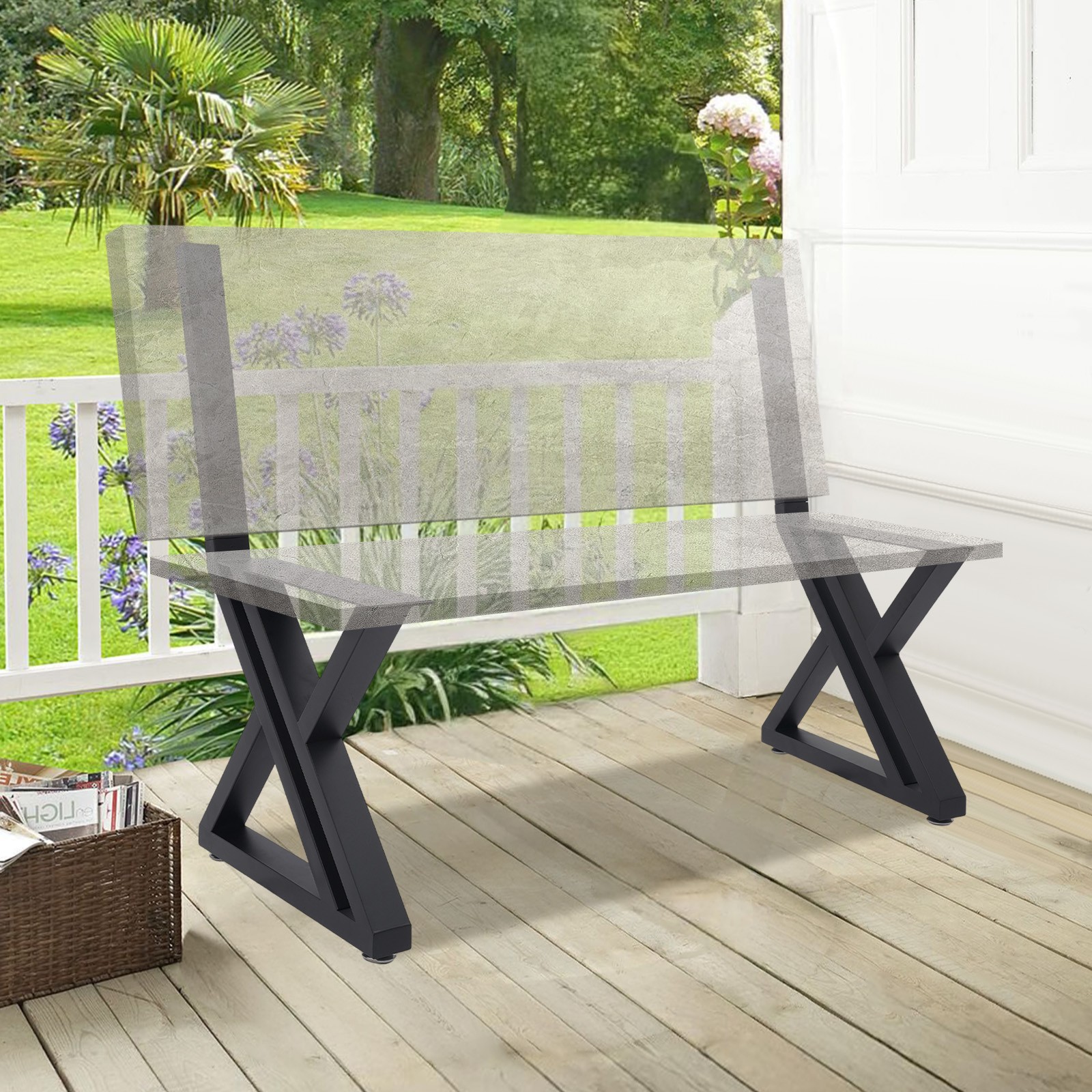 2PCS Bench Legs Z-Shaped Bench Legs with Backrest Bracket Bench Legs Black