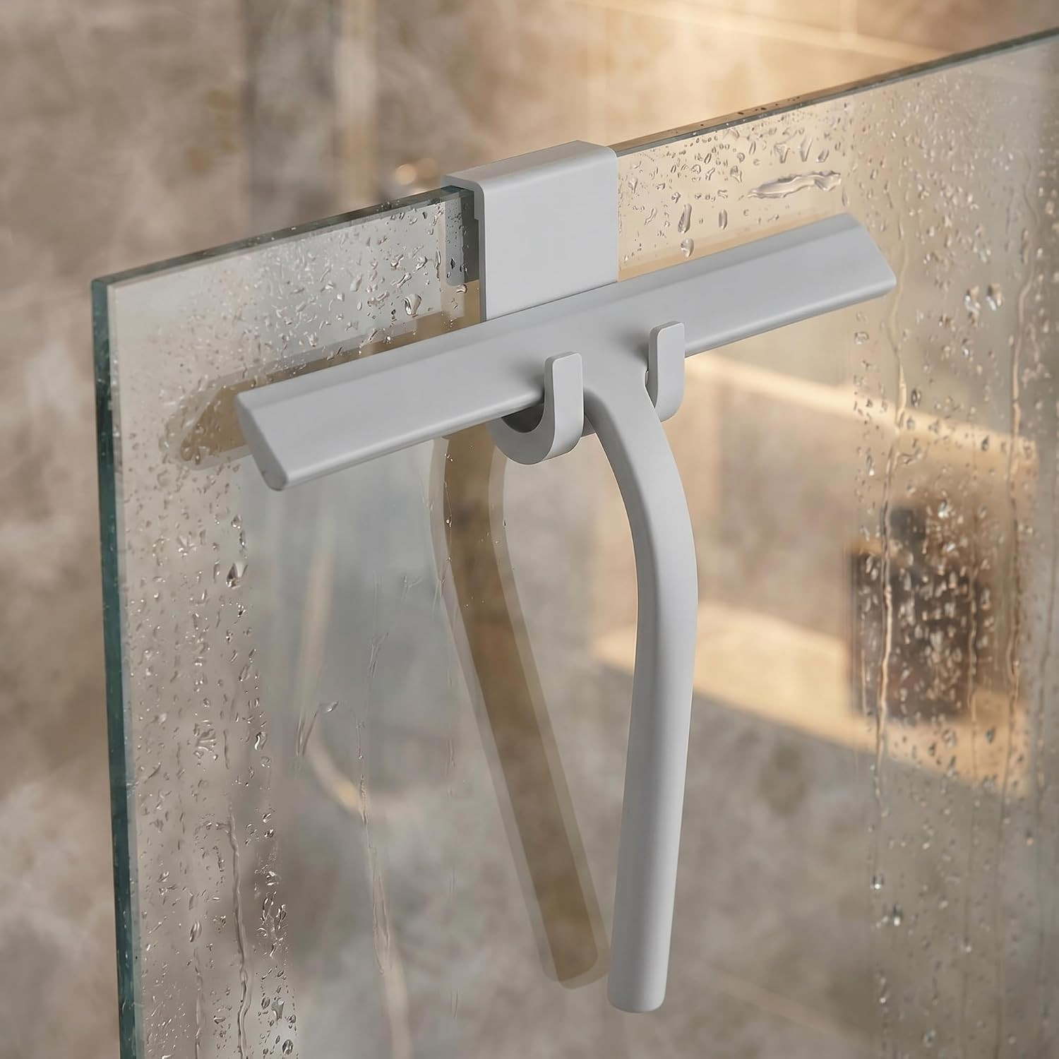 Shower Squeegee for Glass Doors, Mirror Window Tile Scrubber Cleaner with Hook S