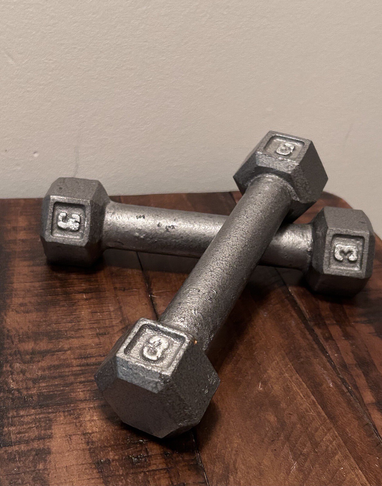 3 LB Hex Head Dumbbell Hand Weights Set of 2 Gym Training Cast Iron Vintage