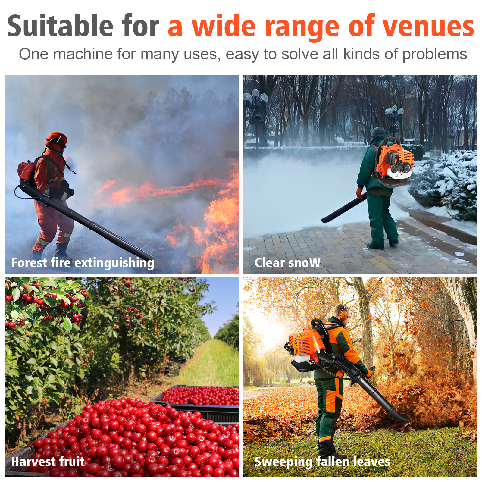 Backpack 43CC Leaf Blower Gas Powered Snow Blower 665CFM 270MPH 2-Stroke 3HP US