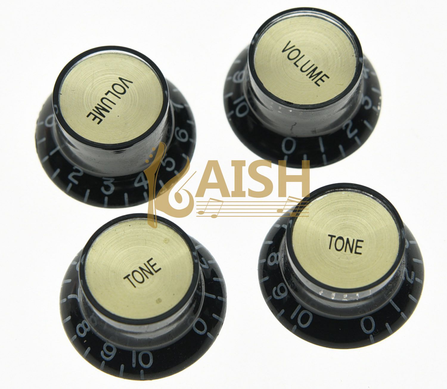 4x LP Guitar Reflector Knobs Black/Gold Top Hat Knobs Fits Epiphone Les Paul SG