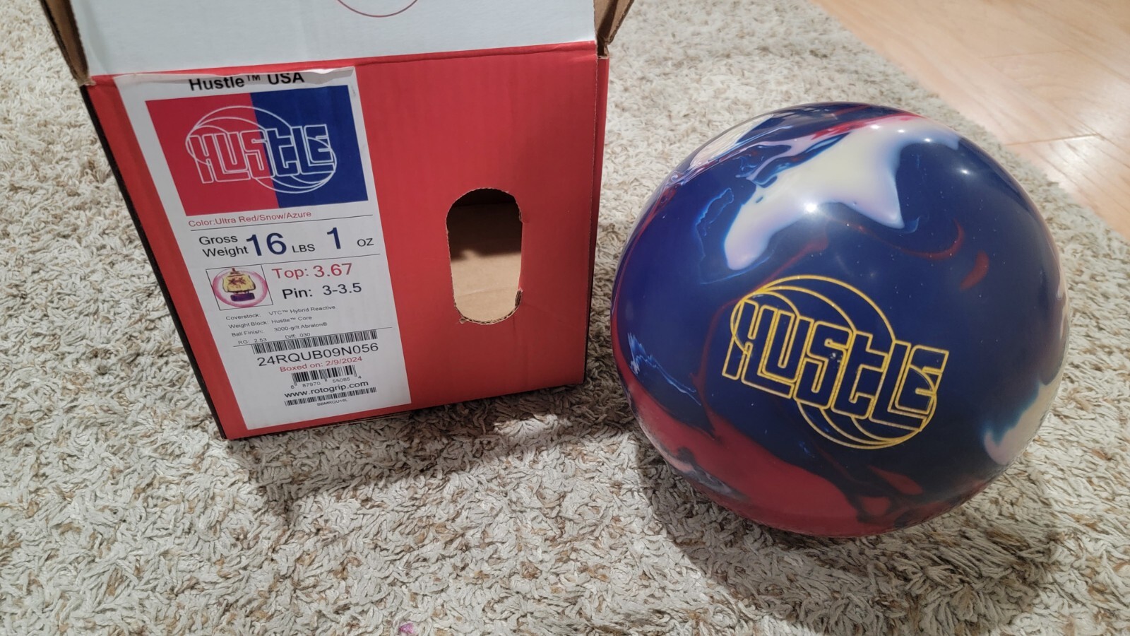 Roto Grip Hustle USA Bowling Ball  1st Quality | 16 Pounds | 3-3.5" Pin 3.67ozTW