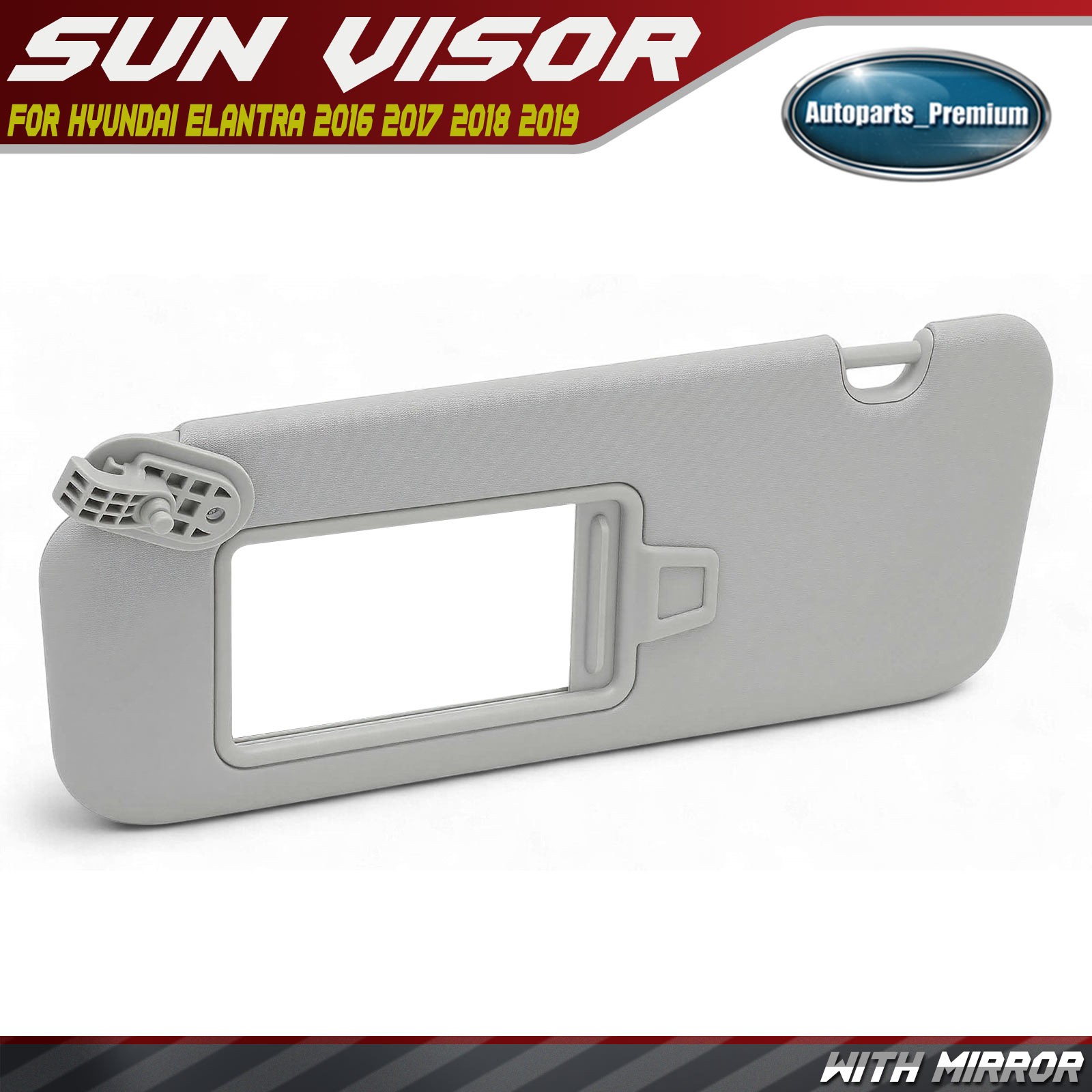 Gray Left Driver Sun Visor with Mirror for Hyundai Elantra 2016 2017 2018 2019