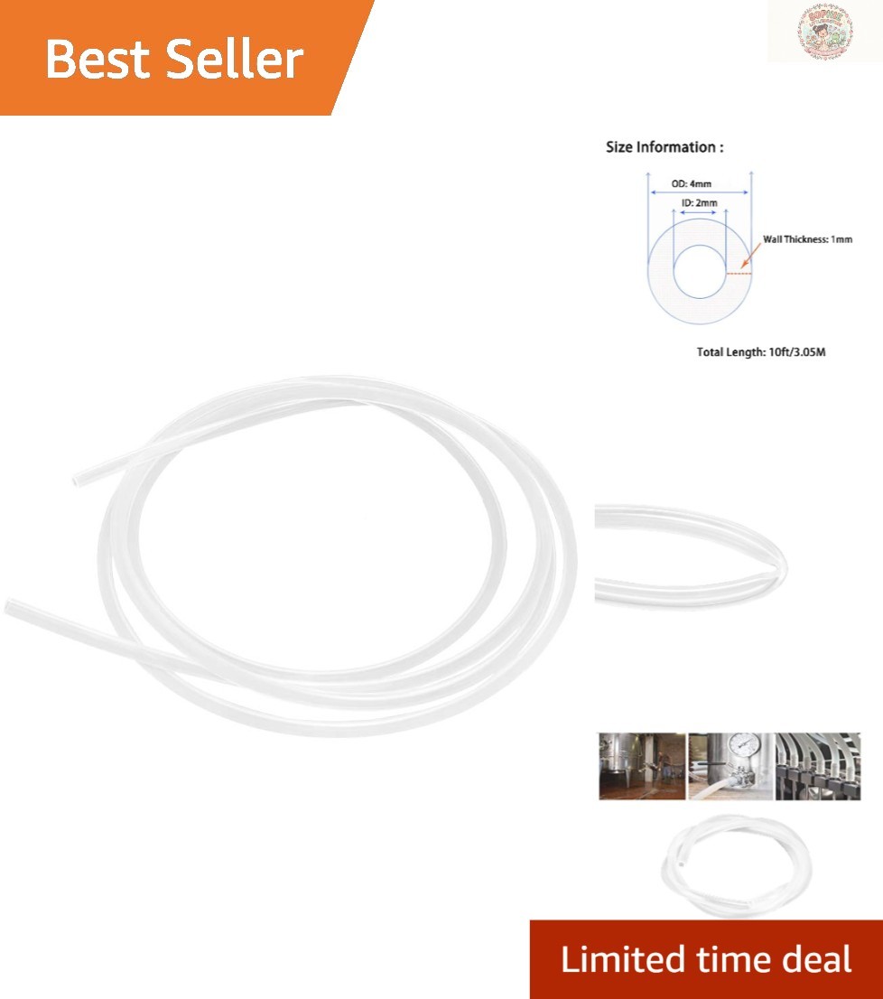 10 Ft High Temp Silicone Tubing 2mm ID x 4mm OD - Ideal for Home Brewing & More