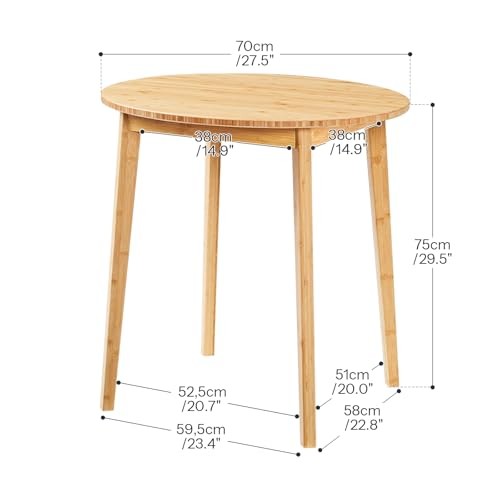 Bamboo Dining Table, Round Dining Table for 2, 27.5" Kitchen Table for Natural