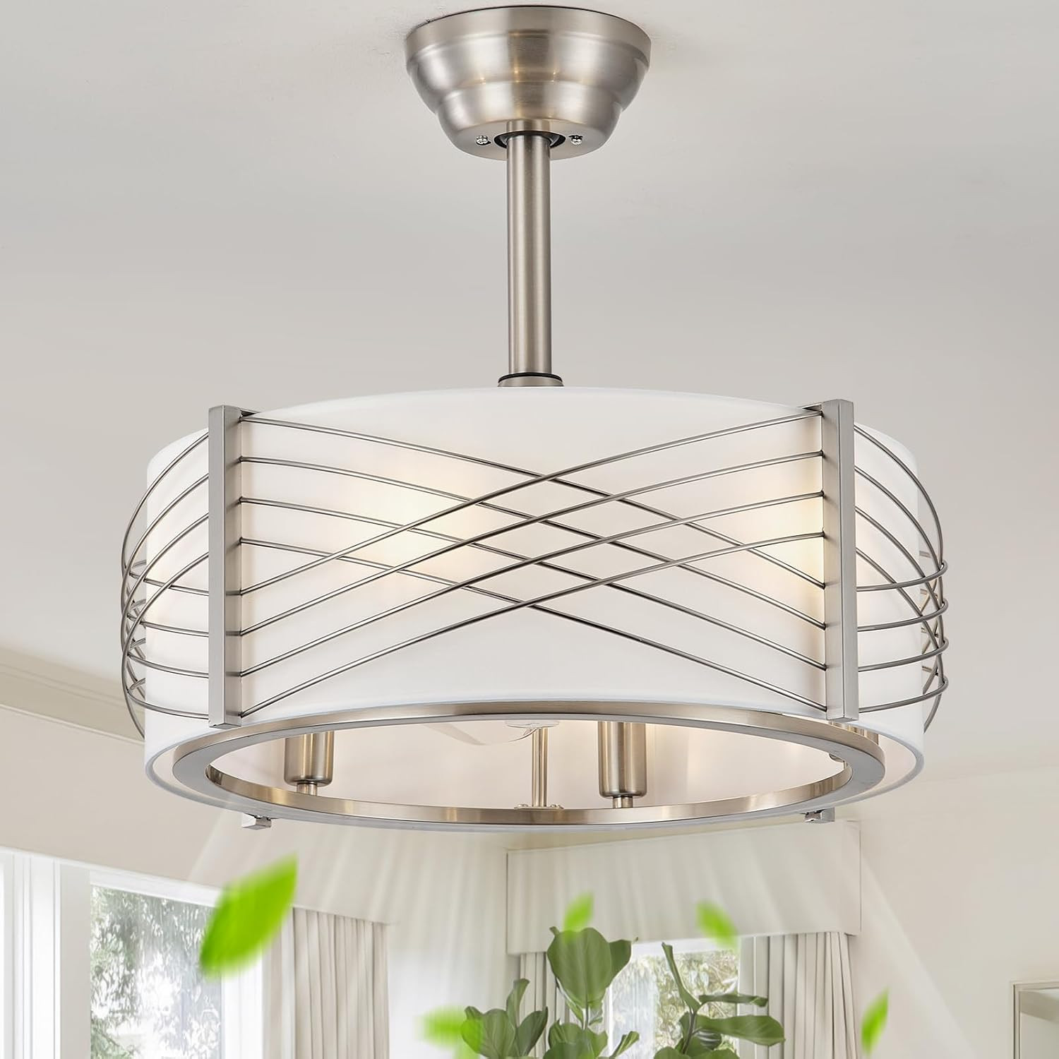 20" Silver Boho Fandelier Ceiling Fan with Light & Remote, 6 Speeds