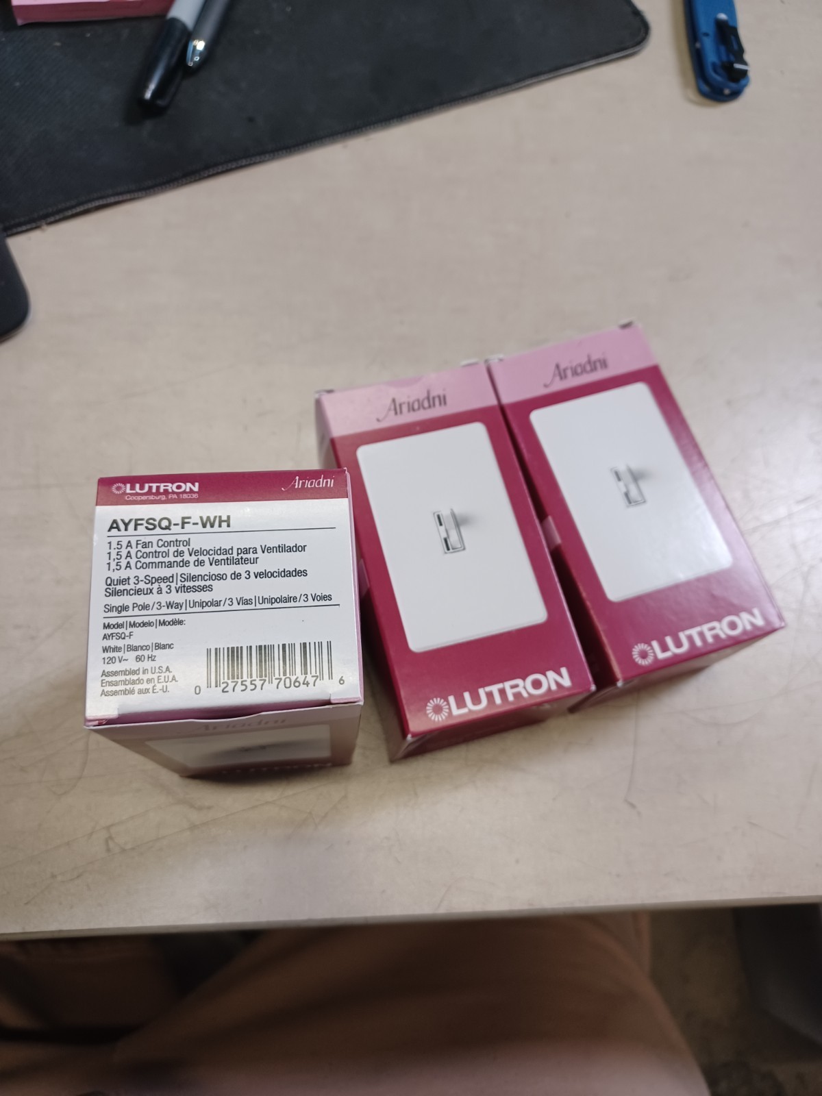 Lot Of 3 LUTRON AYFSQ-F-WH Ariadni Fan Control 1-Pole 3-Speed 1.5A 120V