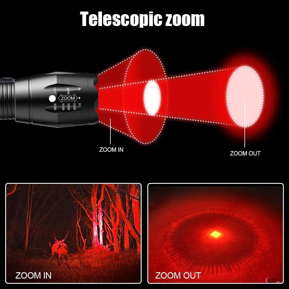 1PC 2 IN 1 White Light&Red Light LED Flashlight Pocket Light Zoomable Torch
