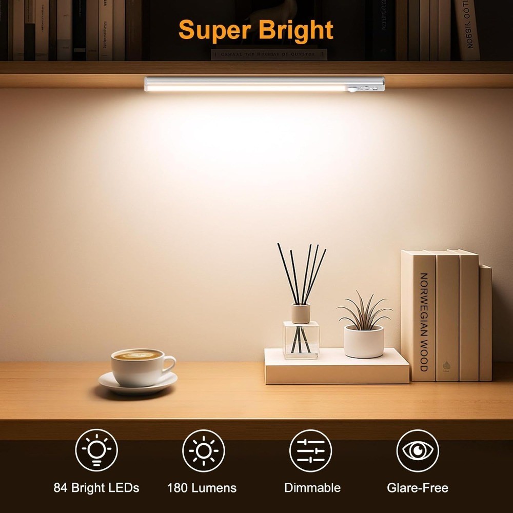 Rechargeable Under Cabinet Lighting 10.2 Inch 84 LED Super Bright Motion Sensor