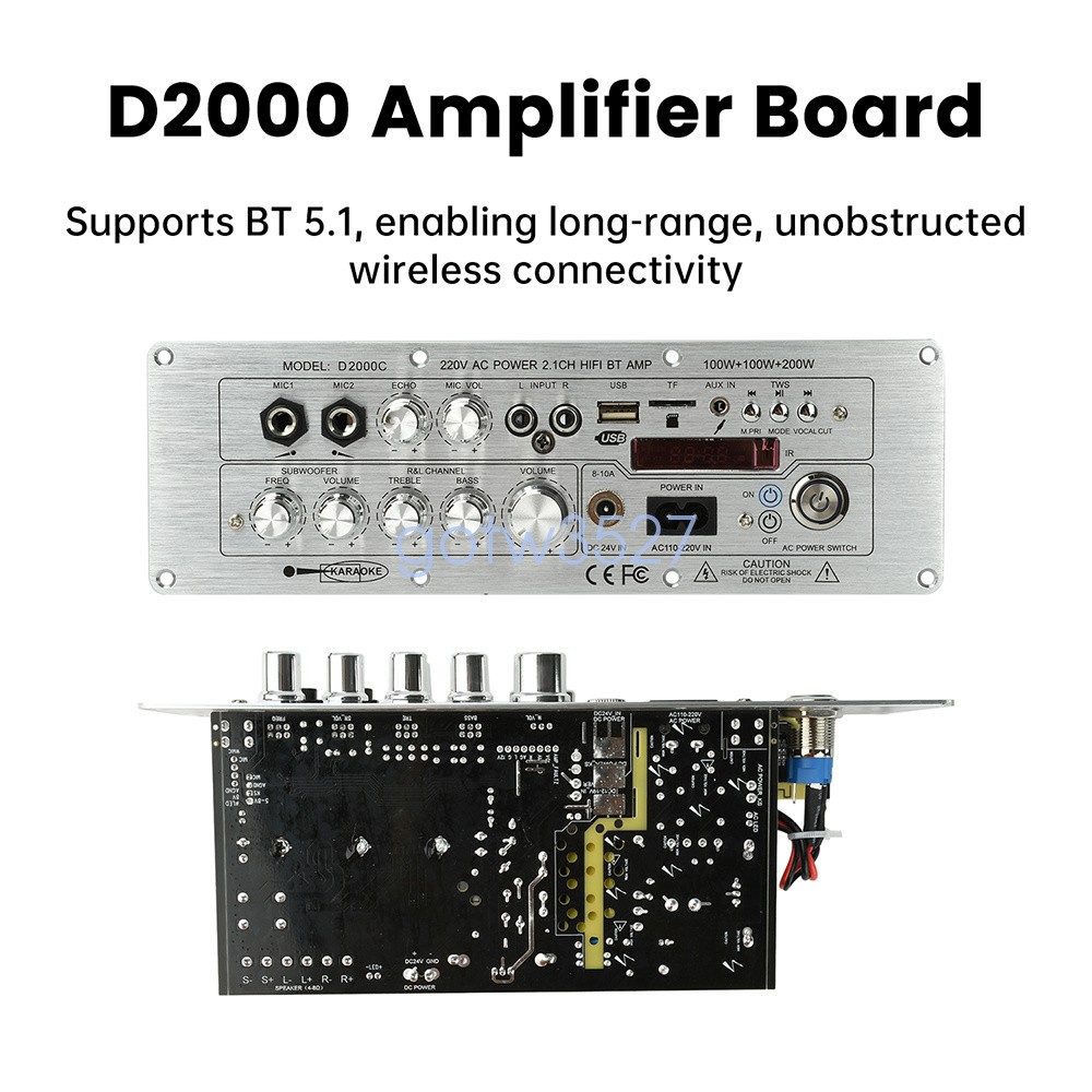 D2000 Bluetooth 5.1 Audio Power Amplifier Board 2.1 Channel 100W*2+200W TPA3221