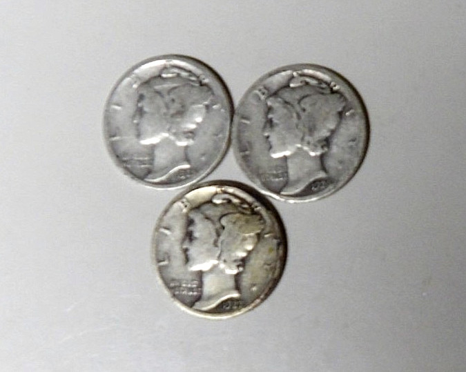 Lot of 3 Mercury Dimes 1925-P 1926-P 1927-P Circulated (102625)