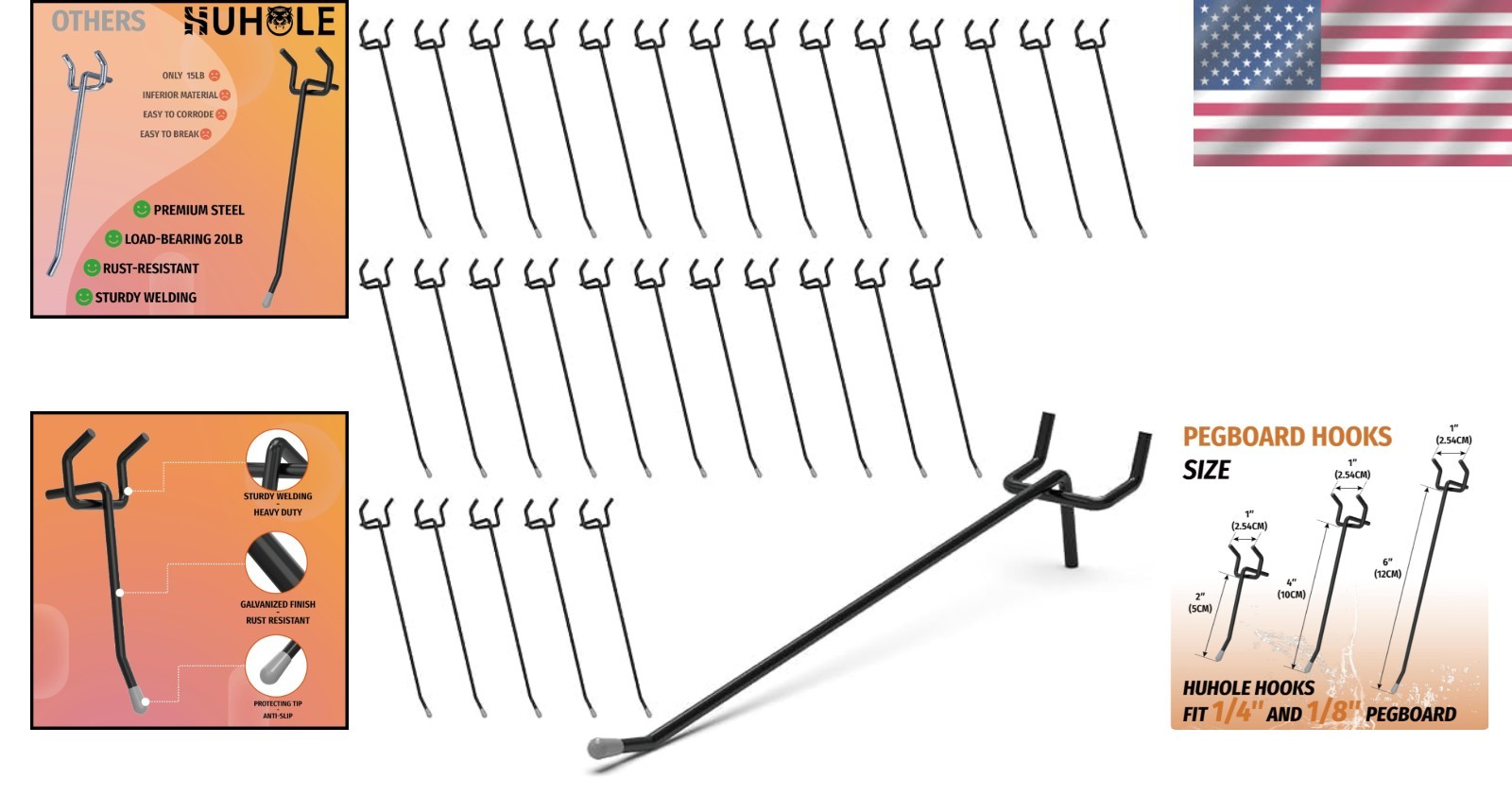 Versatile 50-Piece Heavy-Duty Pegboard Hooks - Fits Standard Boards, Rust-Proof