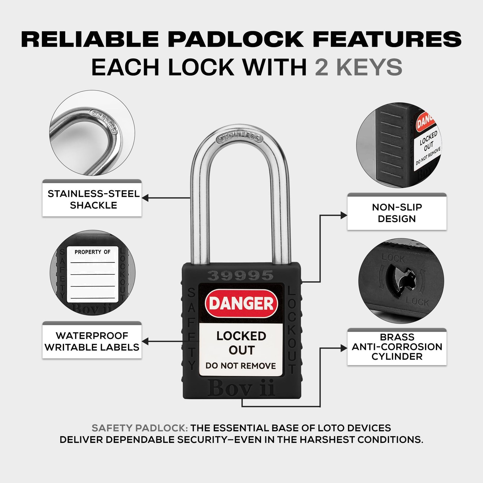 Lockout Tagout Locks Sets, 10 Black Lockout Tagout Safety Padlocks Keyed Diff...