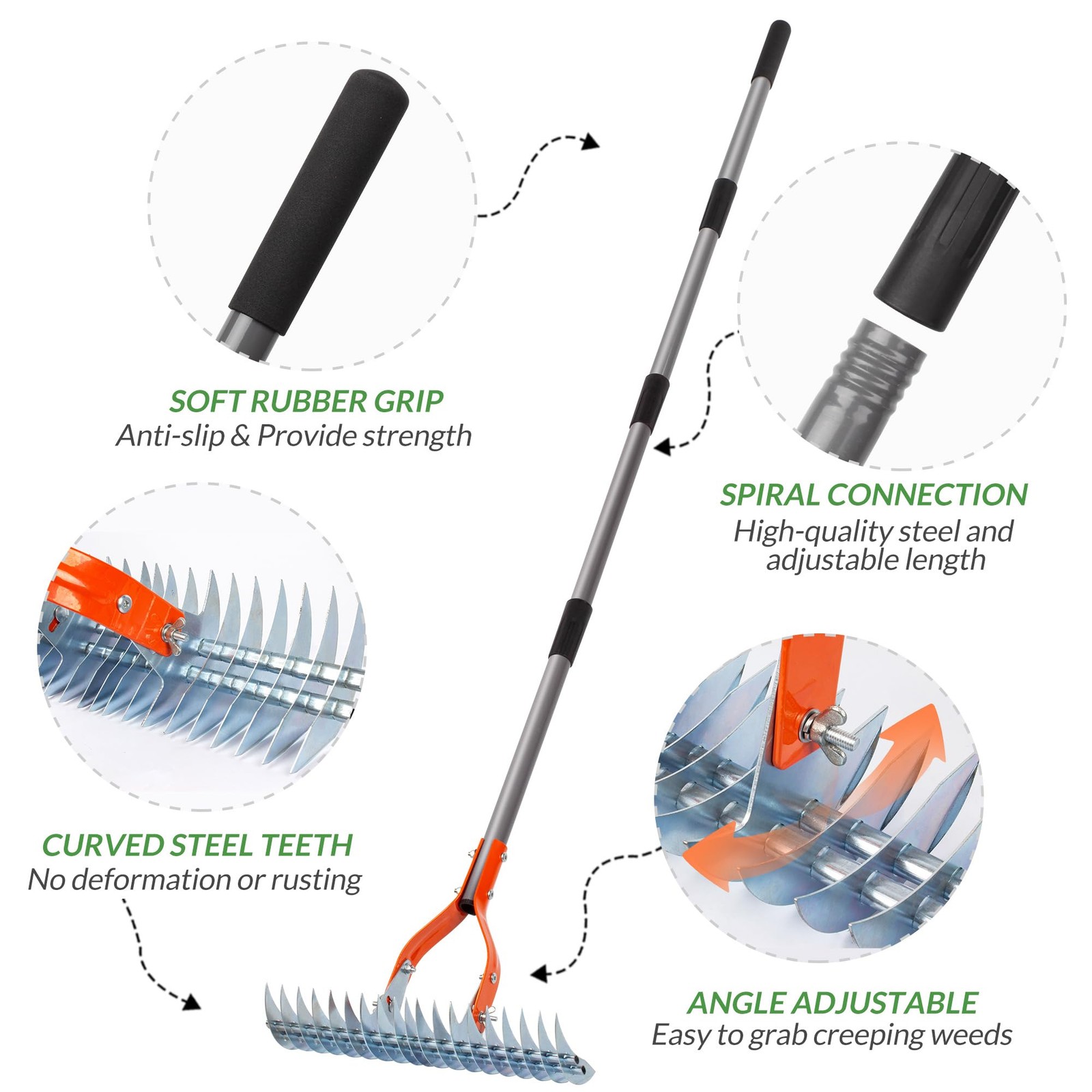 Thatch Rake, 15Inch Lawn Thatching Rake, Robust Dethatcher Rake, Efficient St...