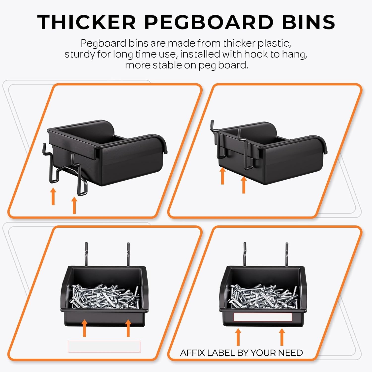 220PCS Extra Thick 1/4" Pegboard Accessories Organizer Kit, Heavy Duty Black ...