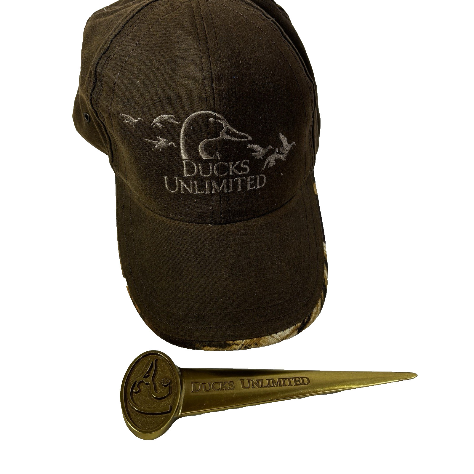Ducks Unlimited Waxed Canvas Hat  DU LEADER Brown Advantage Camo & Letter Opener