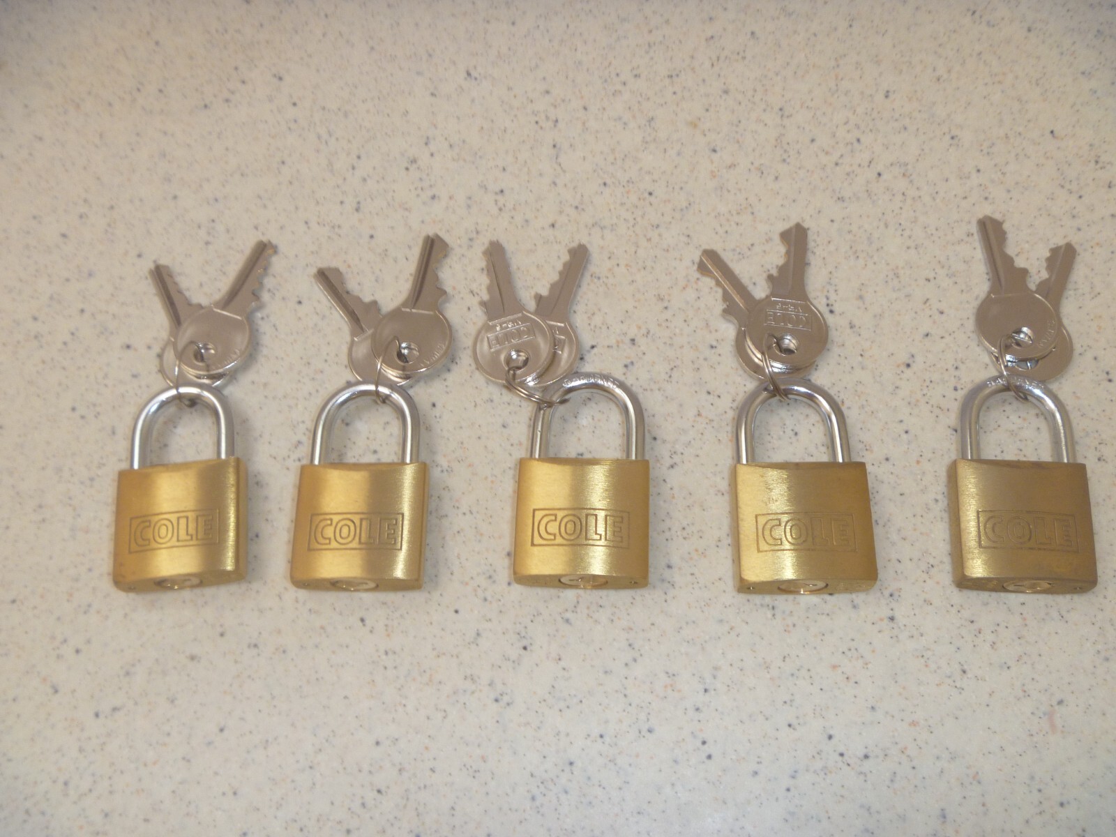 Cole Padlocks Lot of 5 2" Keyed Heavy Duty Solid Brass