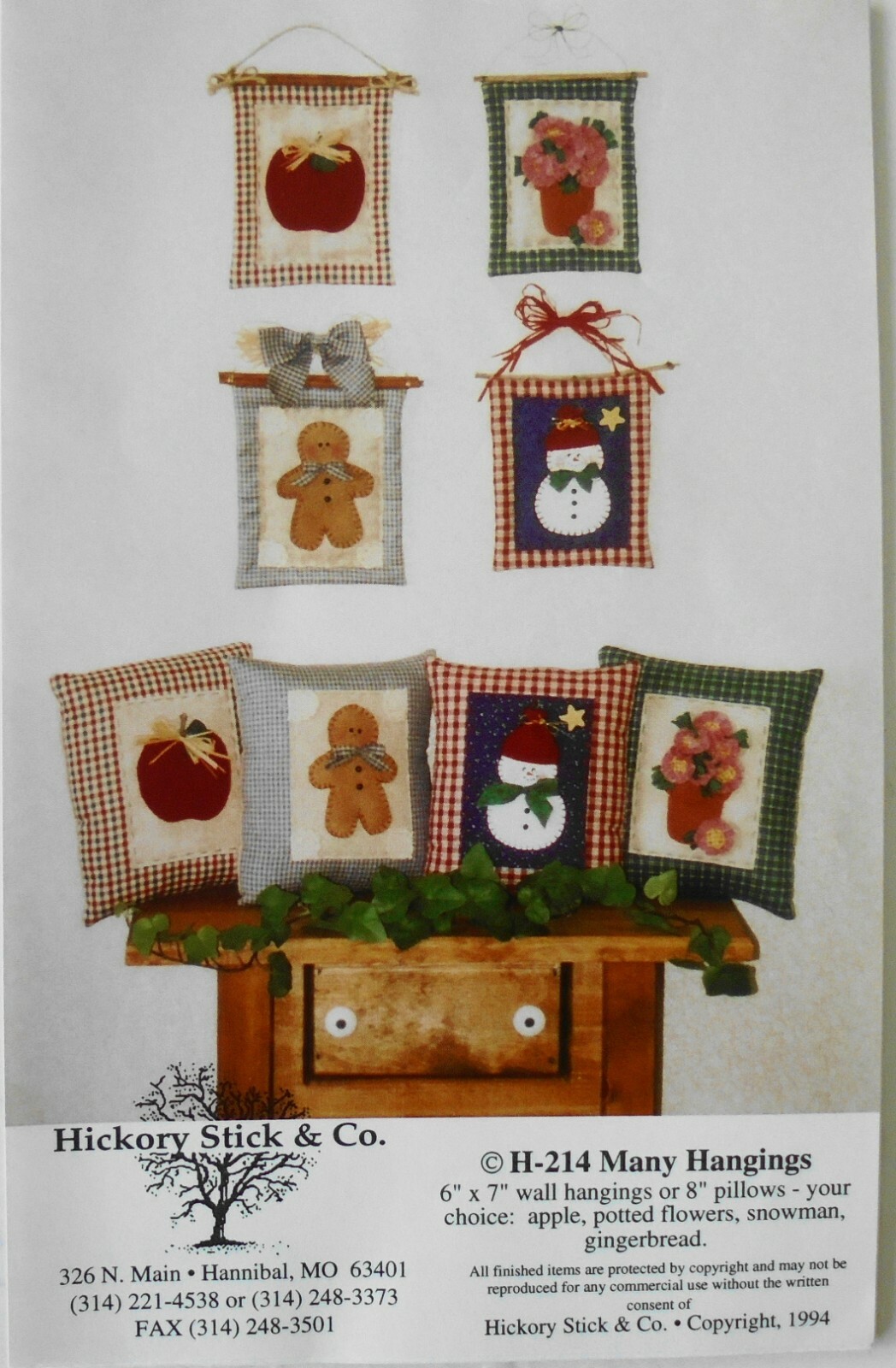 Hickory Stick Snowman Gingerbread Man Apple Flowers Wallhanging Pillows Pattern