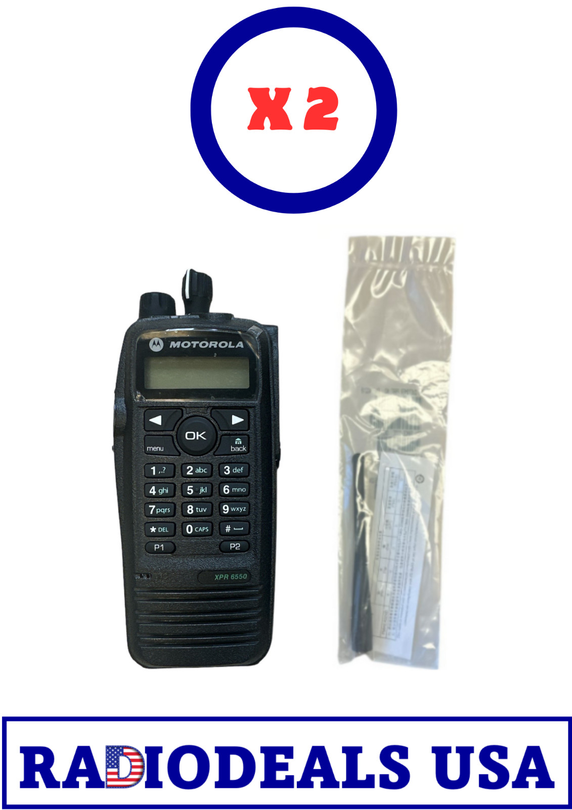2 x Motorola XPR6550 UHF Radio AAH55QDH9LA1AN & Antenna PMAE4024 only