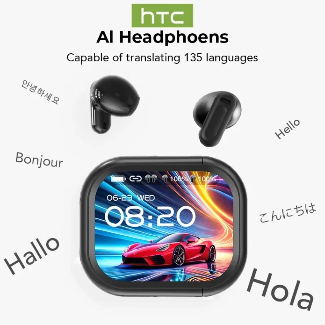 HTC NE20 Bluetooth 6.0 Earphones AI Translator Wireless Earbuds LCD Touch Sport