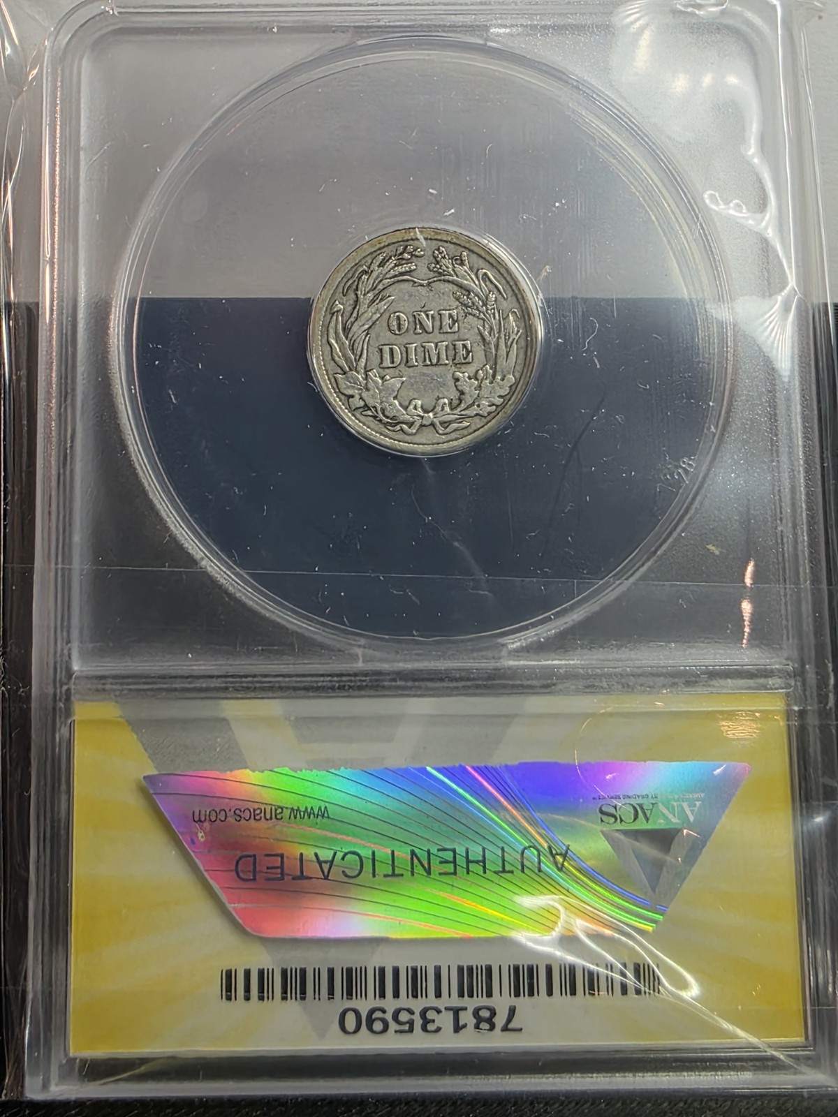 1908 Barber Dime ANACS VF 20 Detail