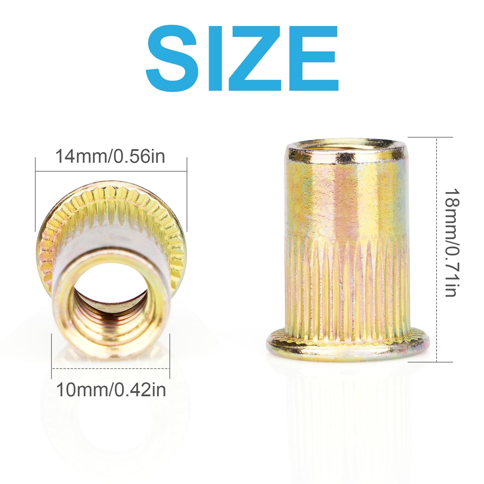 50 Pcs 5/16-18 UNC Carbon Steel Rivet Nut Flat Head Threaded Insert Nutsert SAE