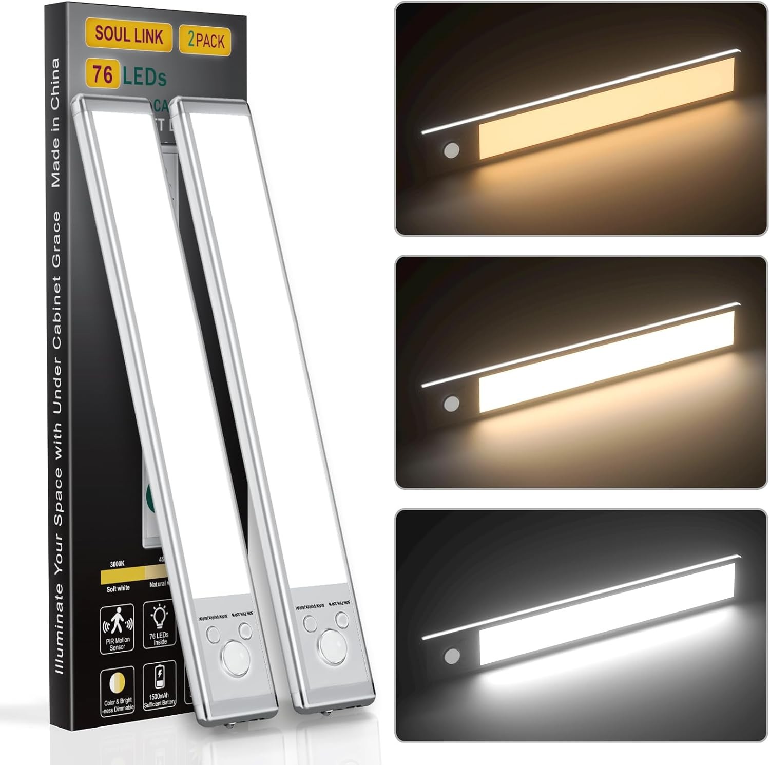 Under Cabinet Lights,76 LED Operated Motion Sensor Light Indoor,1500mAh
