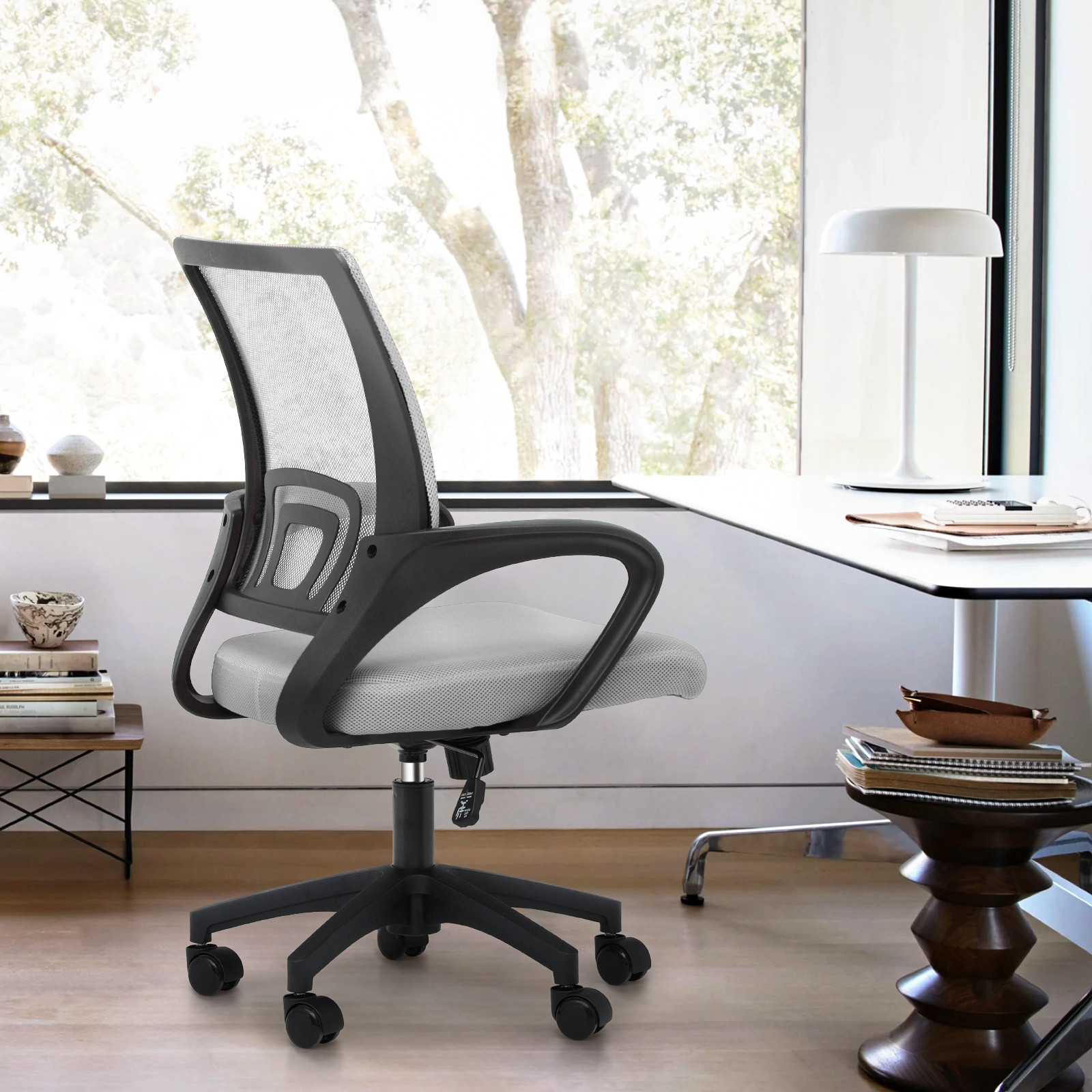 Pair Adjustable Height Computer Home Office Ergonomic Desk Mesh Chair Light Grey
