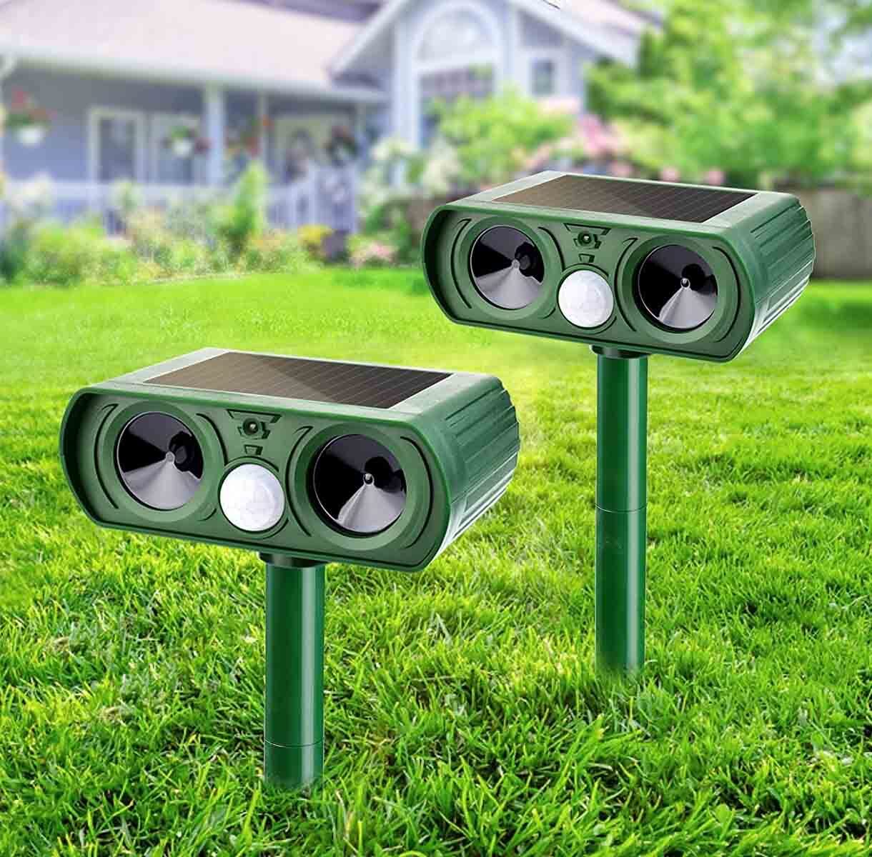 1-2 Pcs Animal Repeller Ultrasonic Solar Power Outdoor Pest Cat Mice Deer Sensor