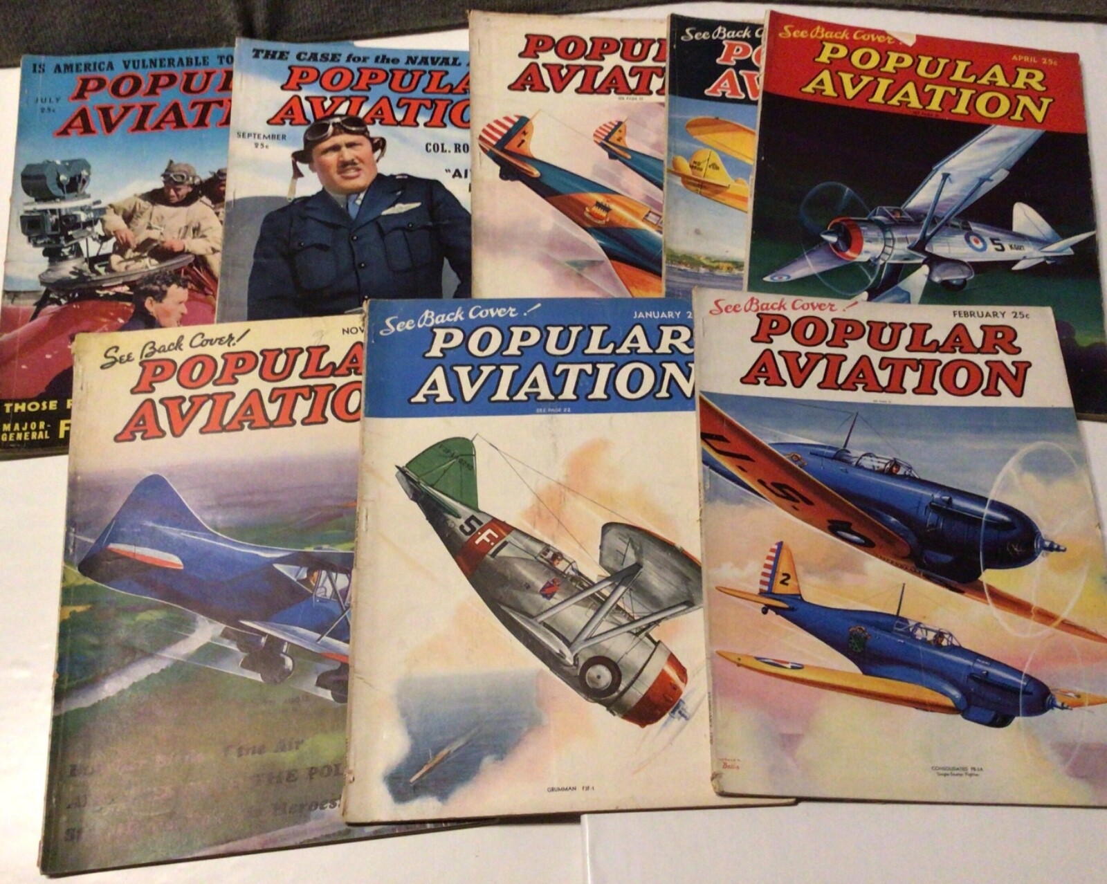 Popular Aviation Magazine Lot 1937 - 1939 Vivid Colors 8 Issues
