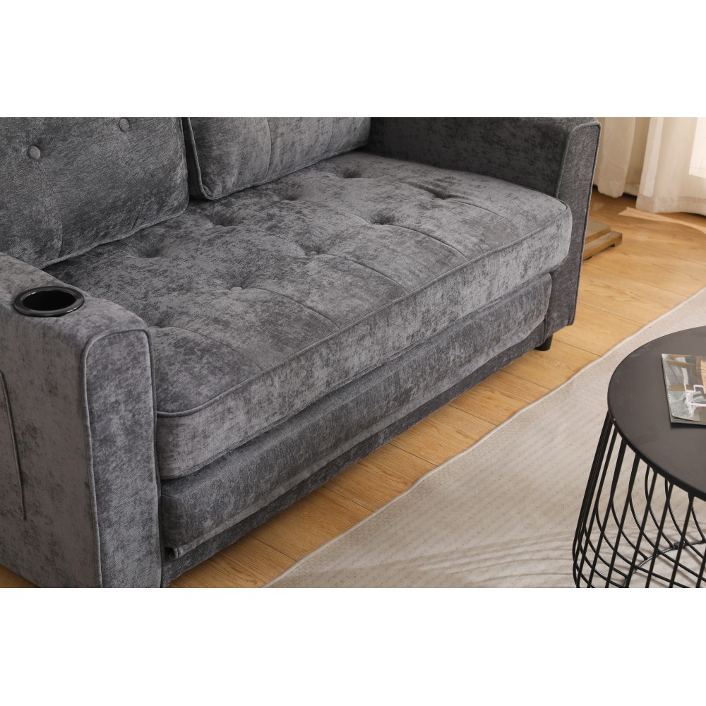 55" 3-Fold Dark Gray Convertible Futon Sleeper Sofa – Velvet Linen Fabric