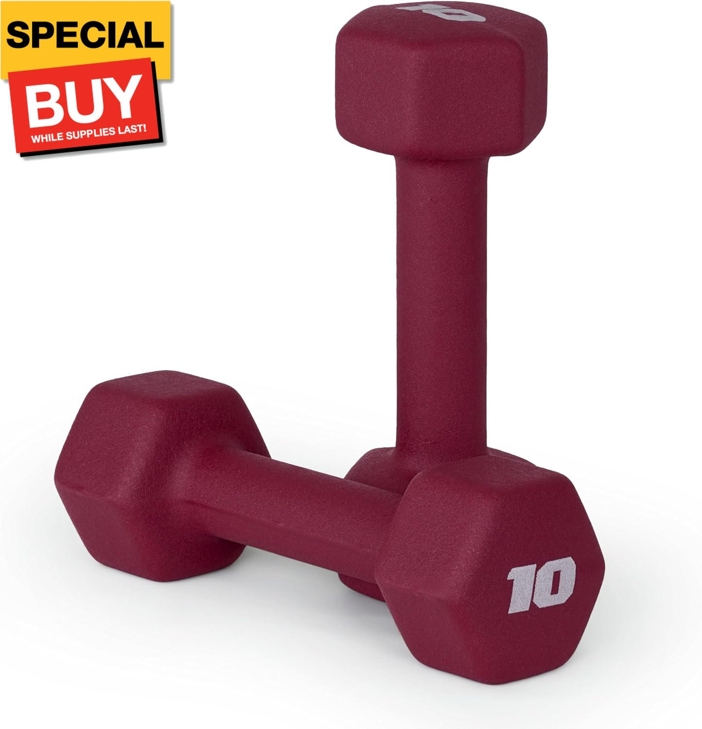 Neoprene Dumbbell Weights, 10 Lb Pair, Crimson