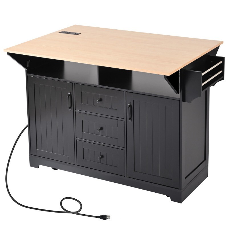 55.7'' Large Kitchen Island with 2 Drop Leaf Rolling Kitchen Cart on 5 Wheels
