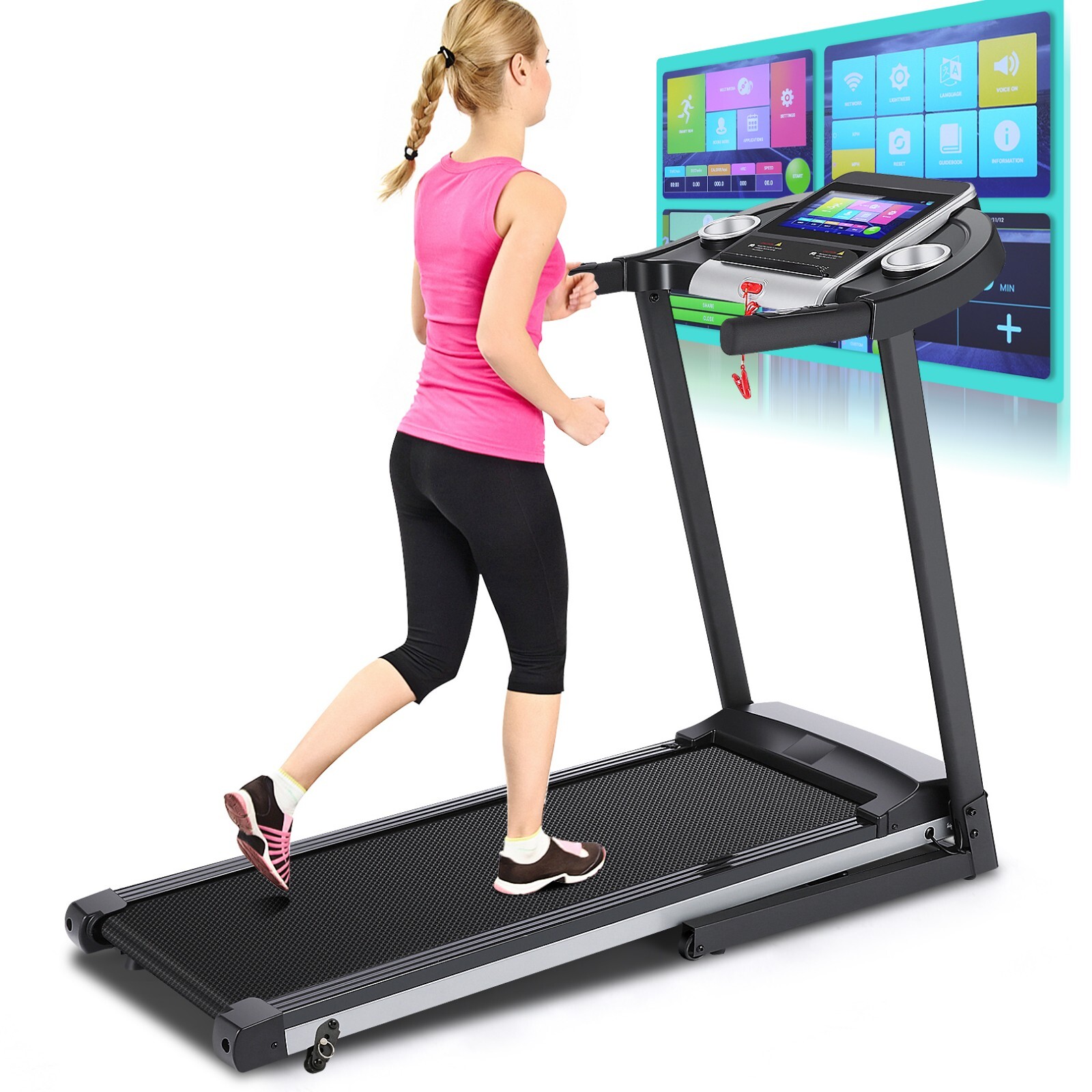 Folding 3.25HP Treadmills for Home Gym Treadmill with Large 10"HD TV Touchscree