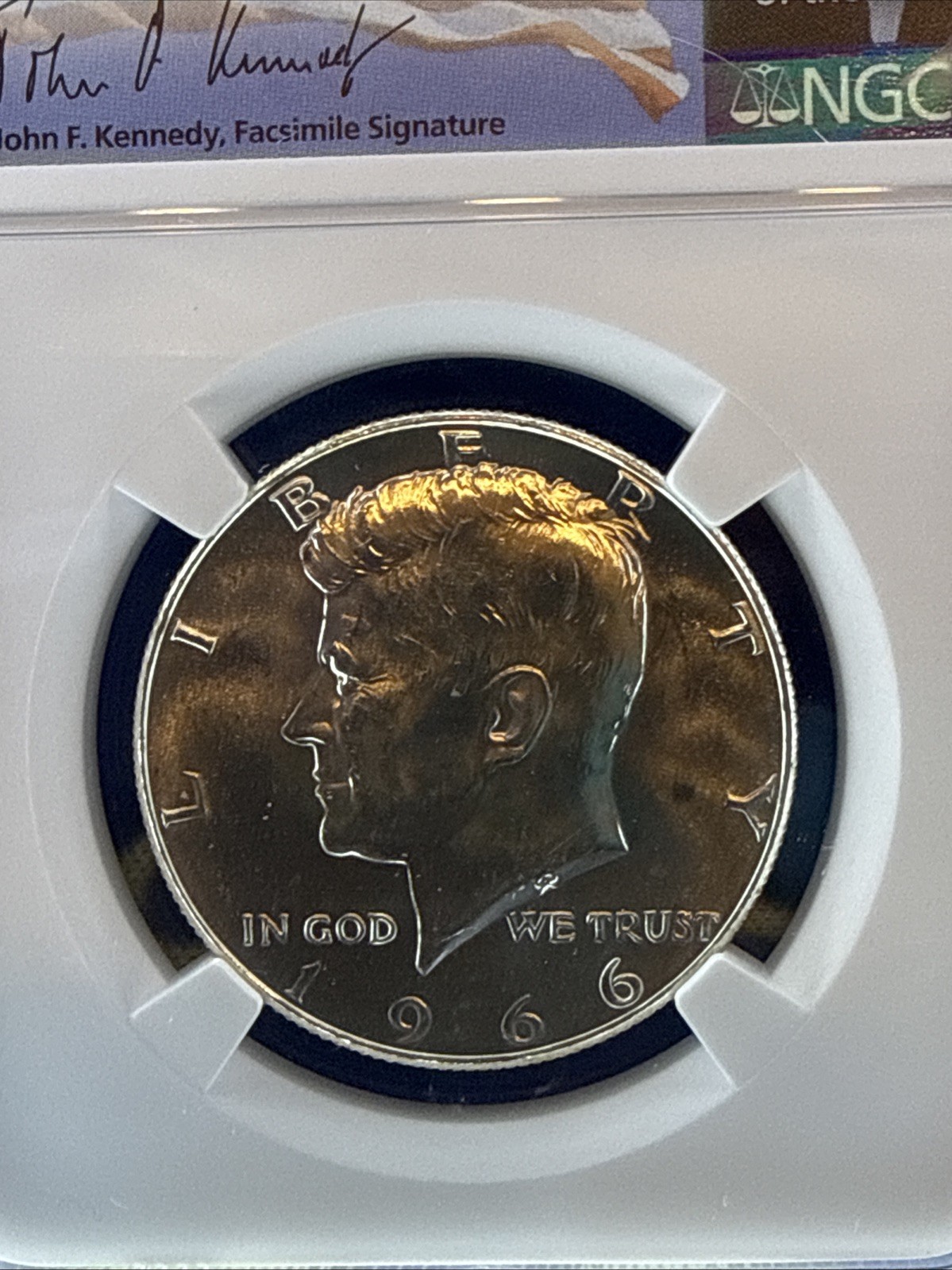 1966 Kennedy Half Dollar MS-64 NGC Flag Label